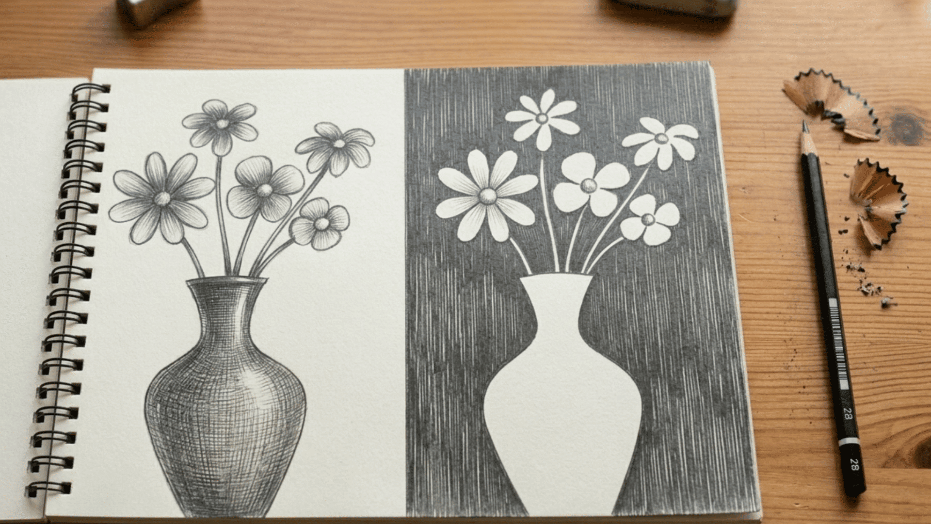 black and white vase drawing demonstrating positive and negative space in art