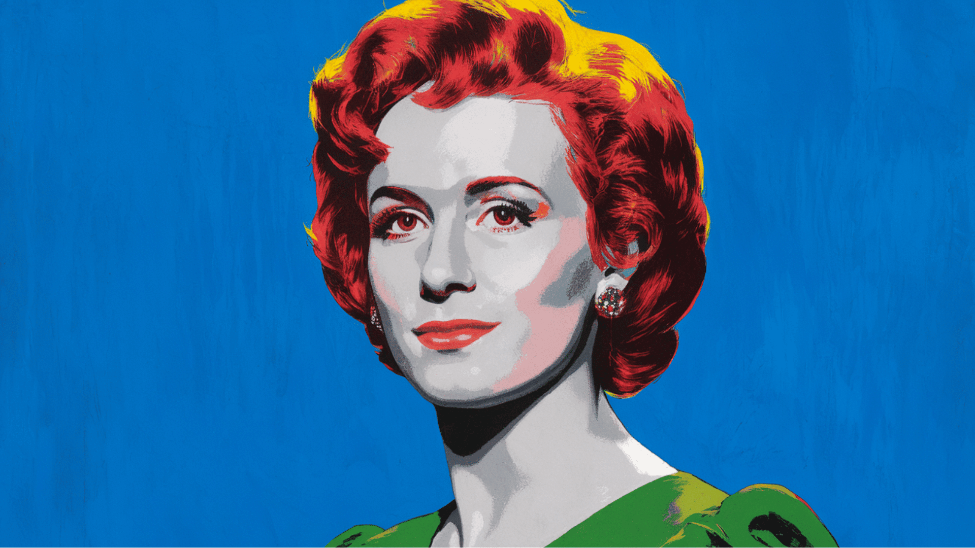 bright pop art portrait with bold colors and graphic outlines inspired by pop art style.