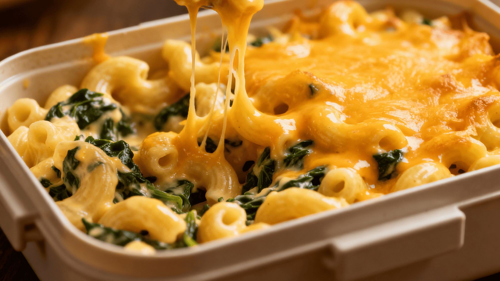 comforting mac and cheese folded with pureed cauliflower, creamy cheese sauce, packed in a lunchbox