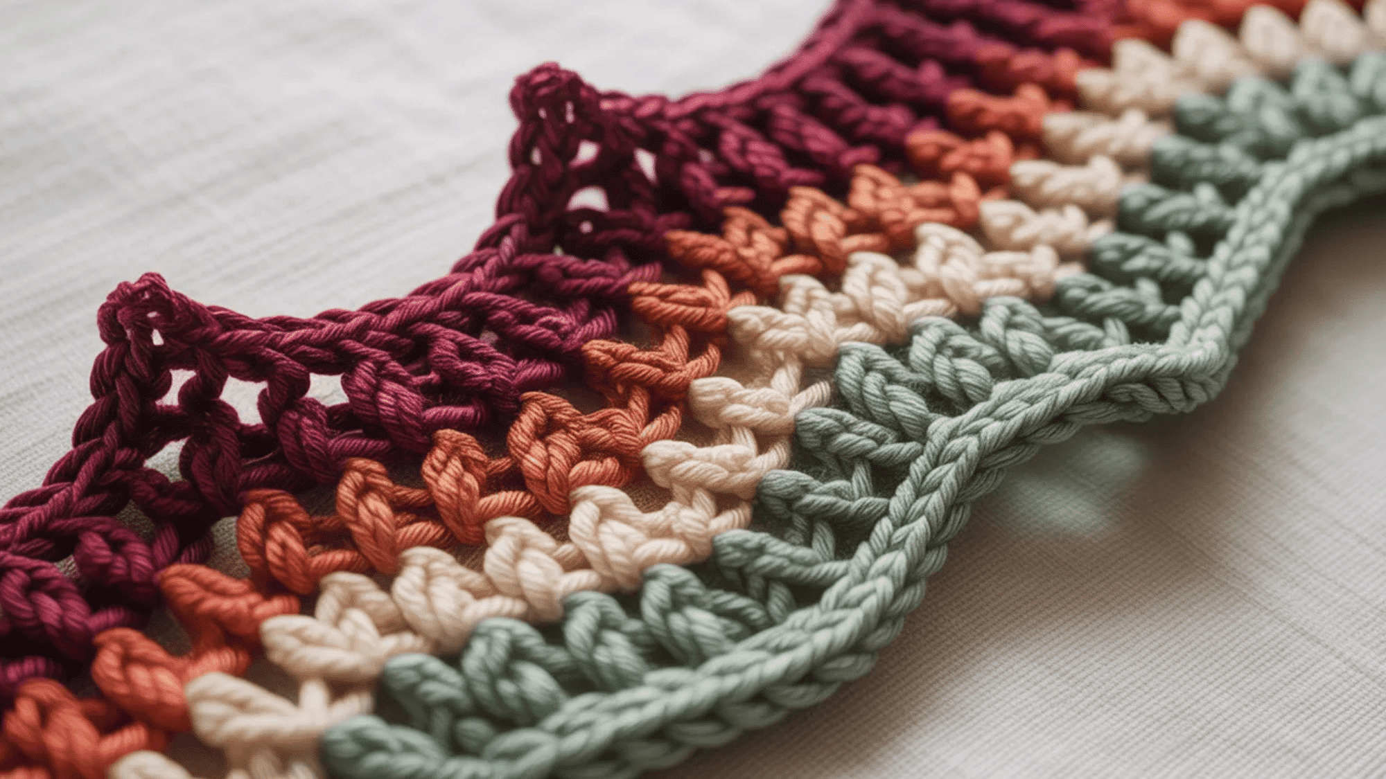 crochet border with four different colors of yarn