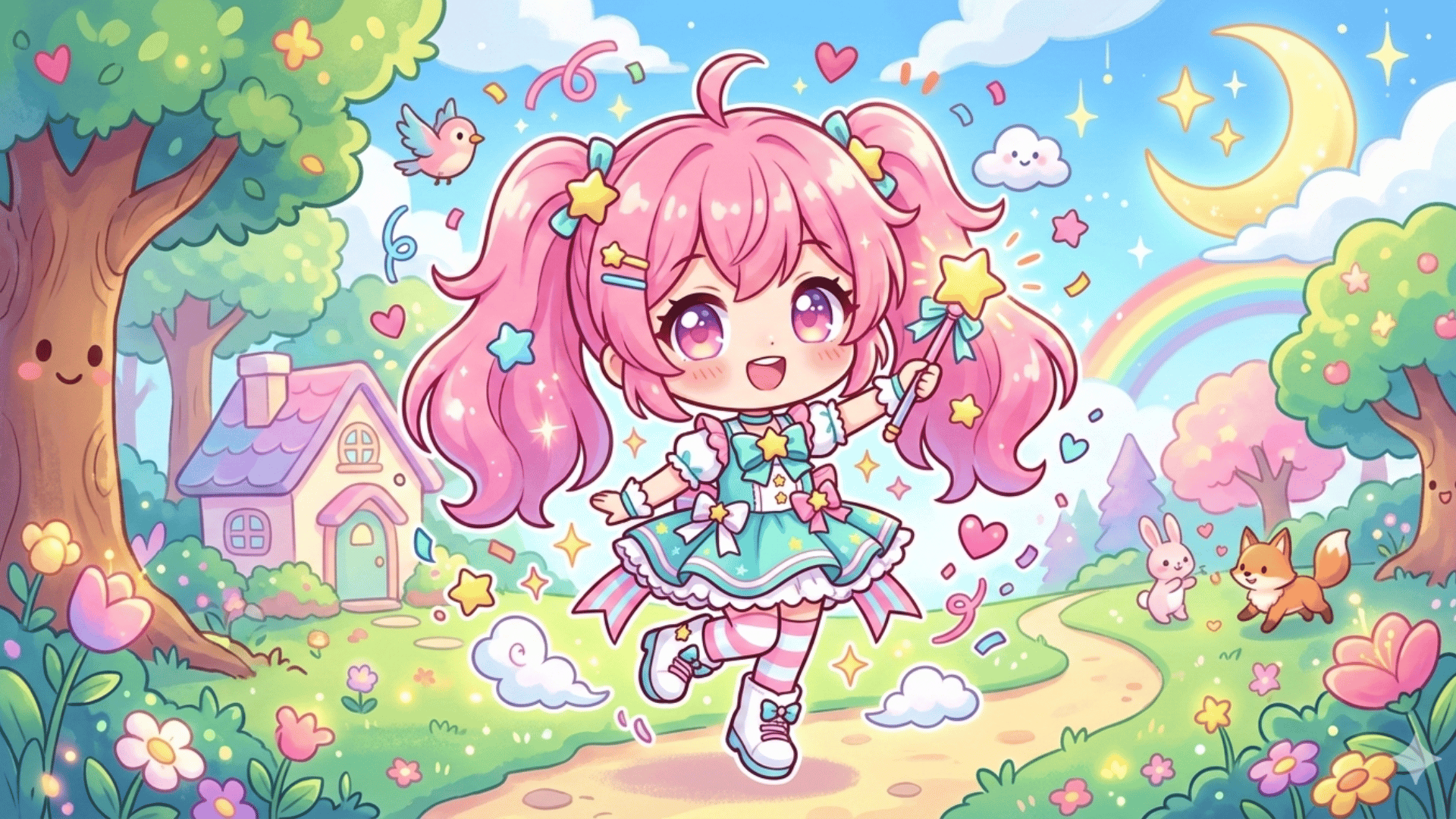 cute chibi character illustration with oversized head, tiny body, bright colors, playful facial expression, and cartoon style design