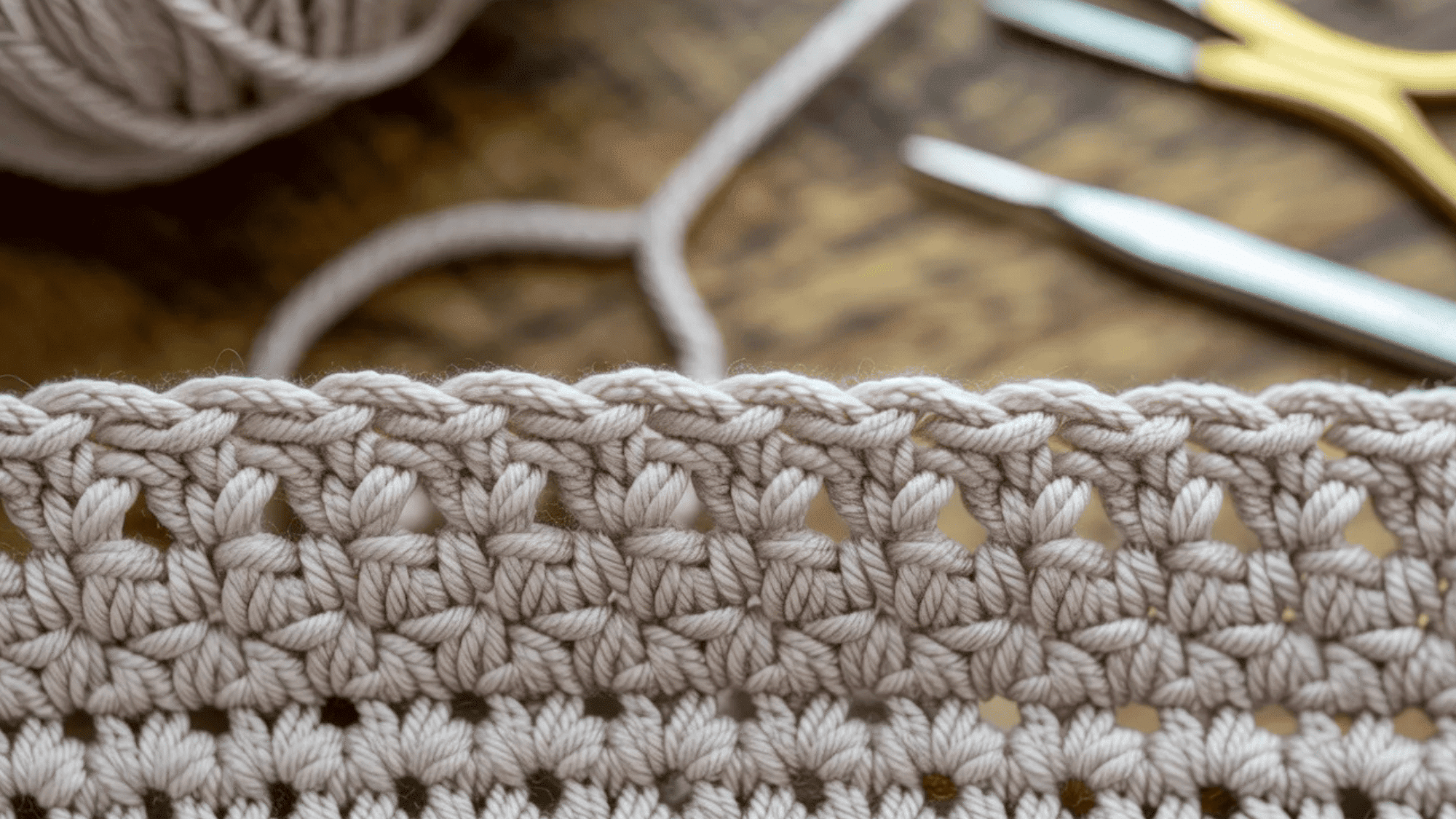 double crochet border of beige yarn