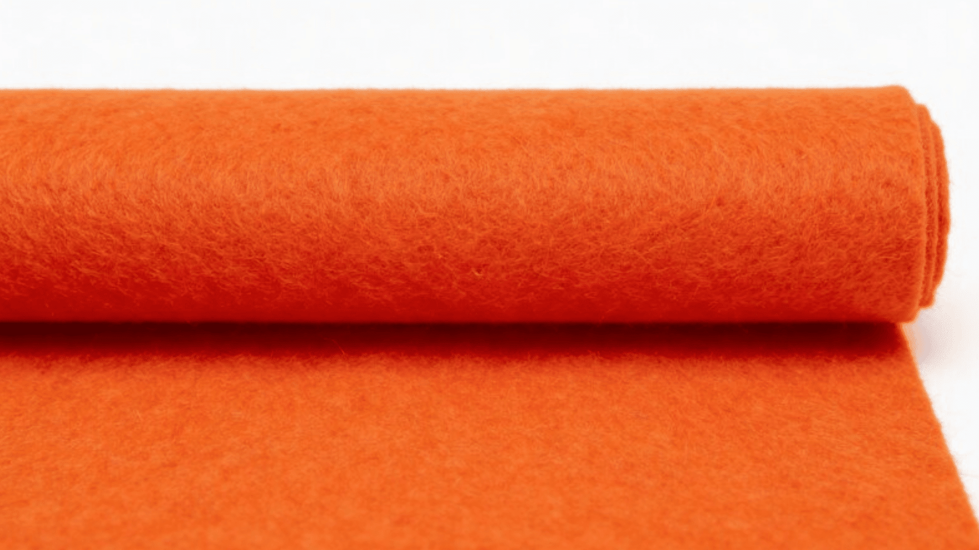 felt fabric, vibrant orange, laid straight, soft wool texture, close-up studio-shot