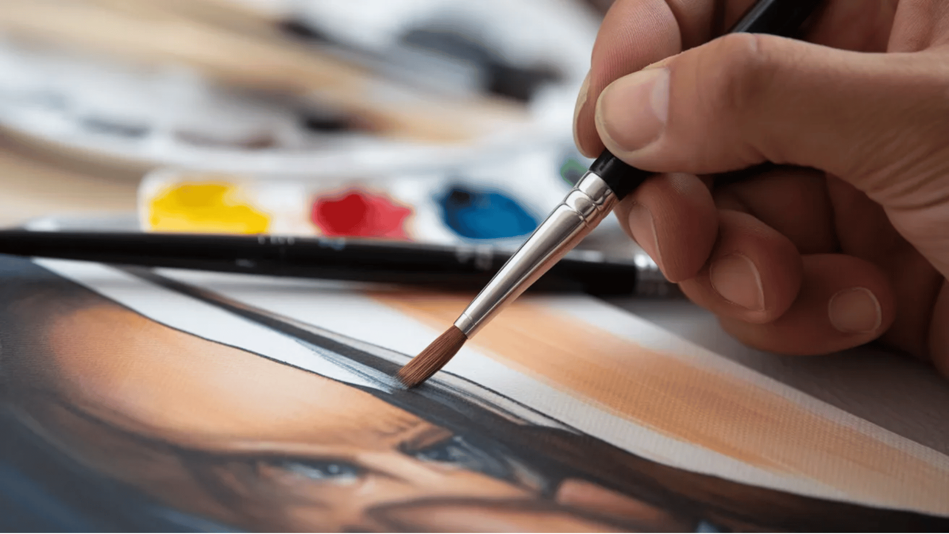 fine detailing brushwork adding intricate lines and small features on canvas
