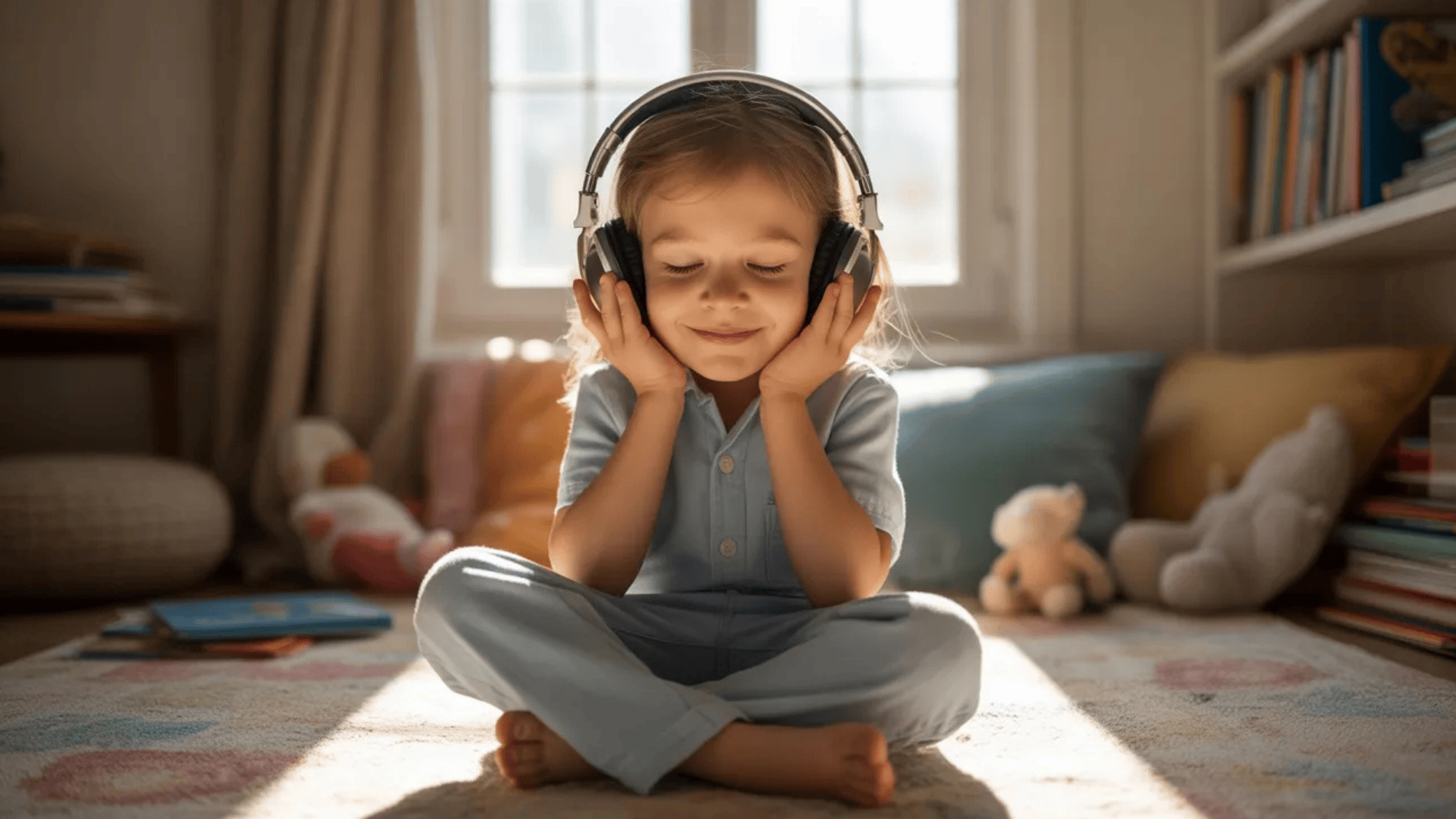 girl listening to calm music in her room