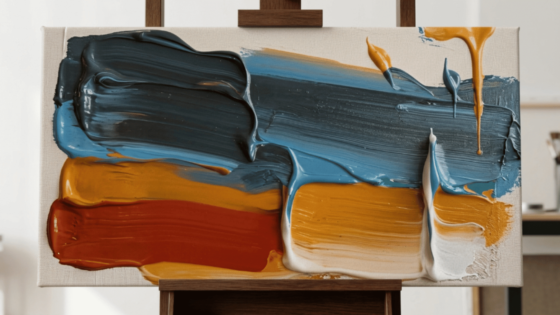 heavy palette knife strokes creating bold sculptural acrylic paint texture on abstract canvas artwork