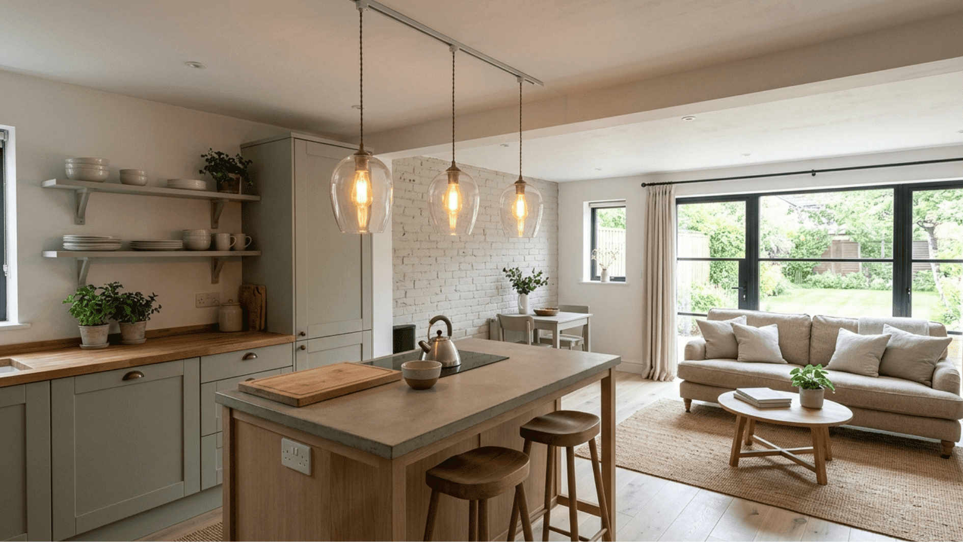 installation of glass pendant lights in small house