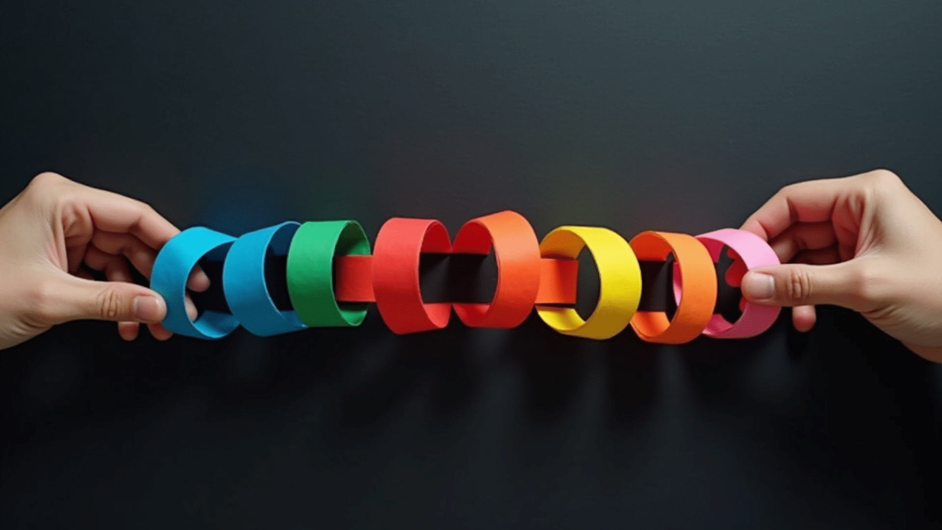 long looped paper chain in mixed colors shaped into a simple chain