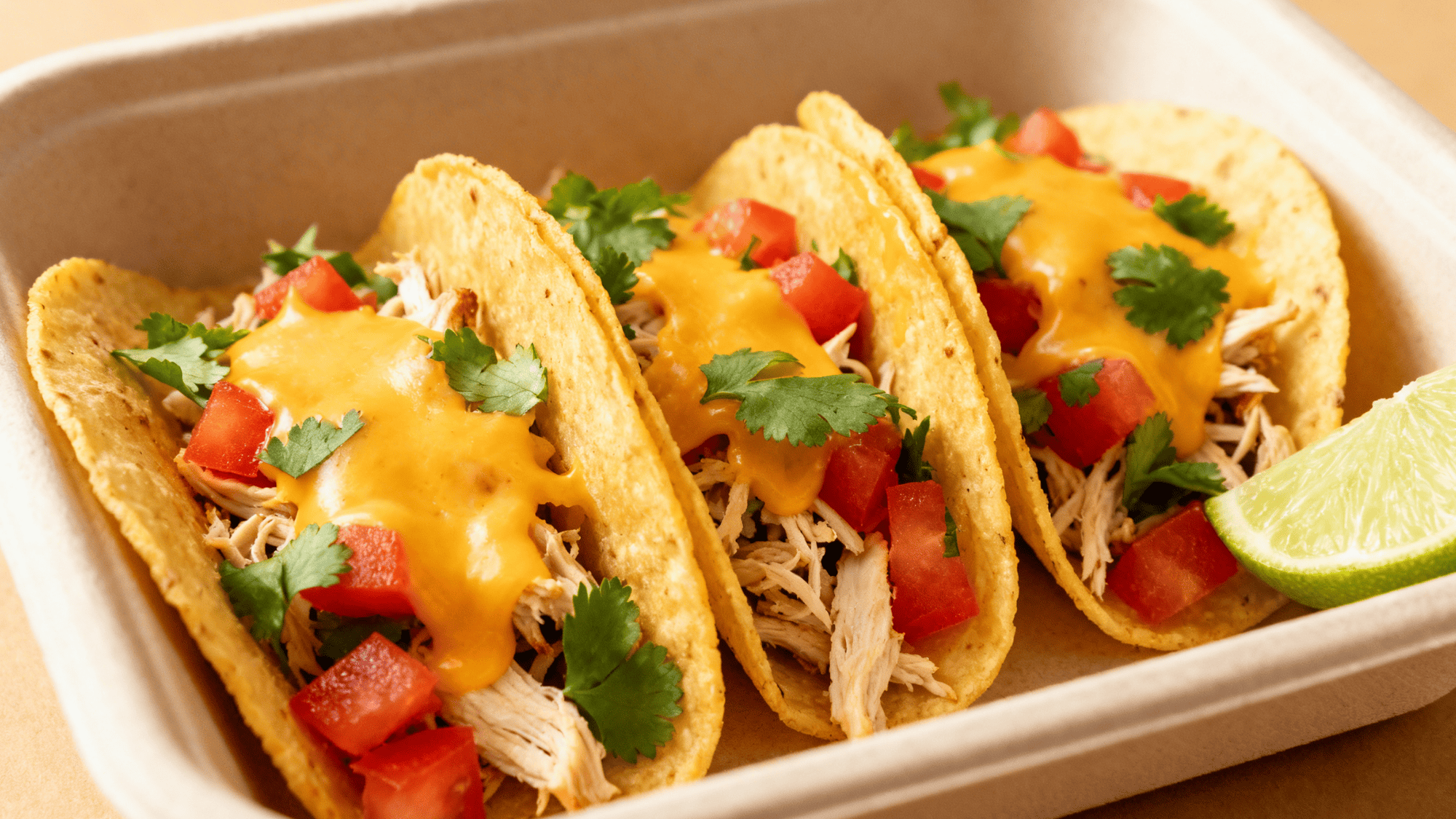 mini tortillas with toppings like cheese, veggies, and chicken in a lunchbox