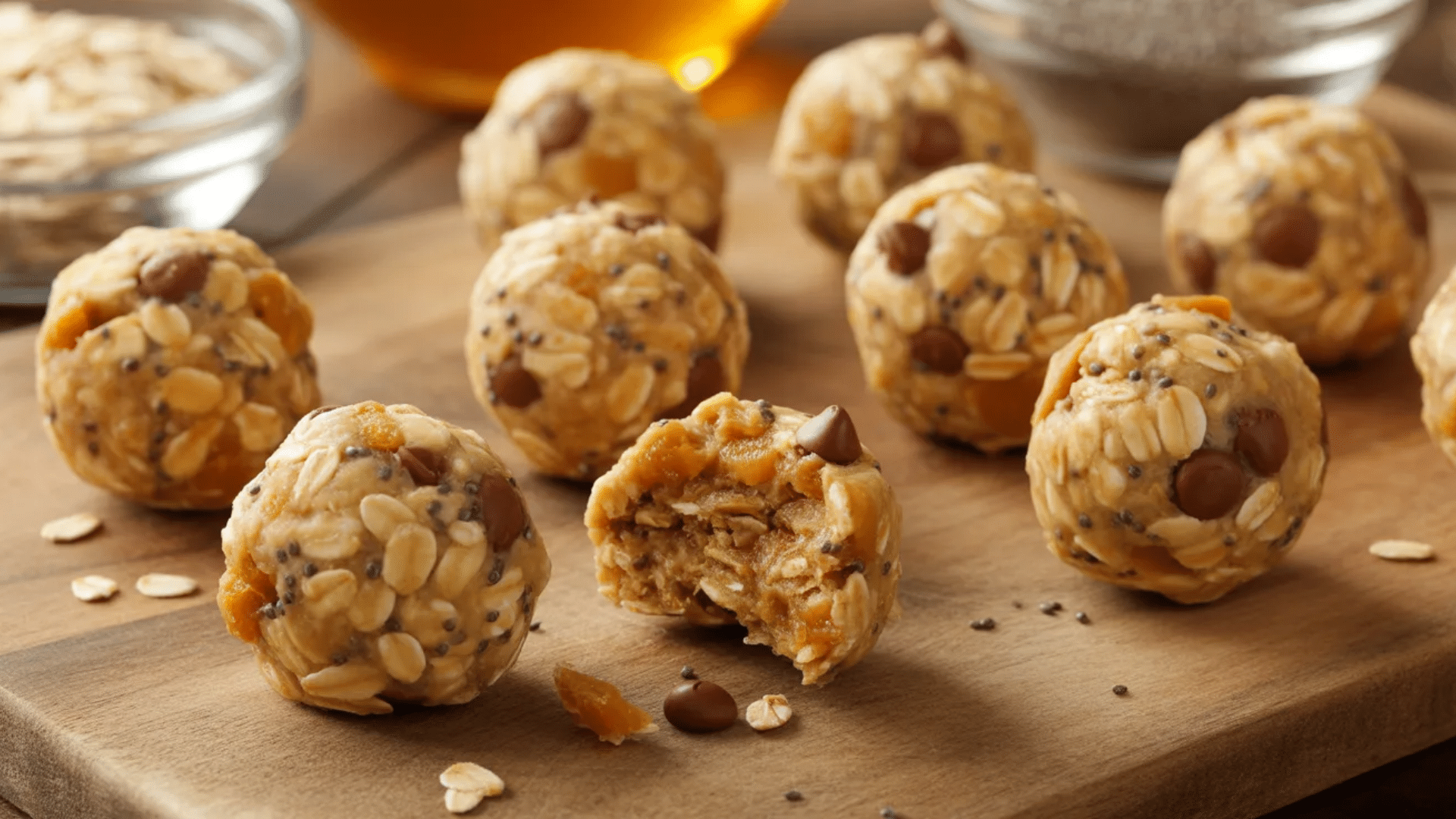 oats ball topped with peanut butter banana slices and cinnamon on white plate forming a simple healthy snack arrangement