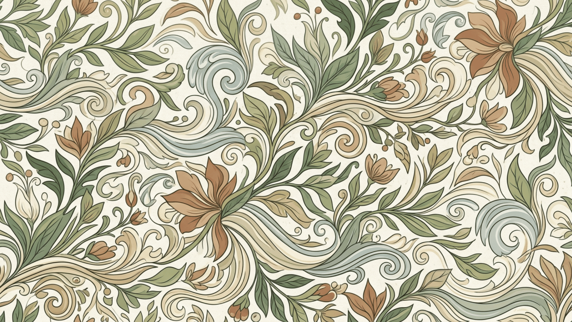 organic pattern inspired by nature showing flowing leaves, vines, and curved shapes in soft green and earthy tones