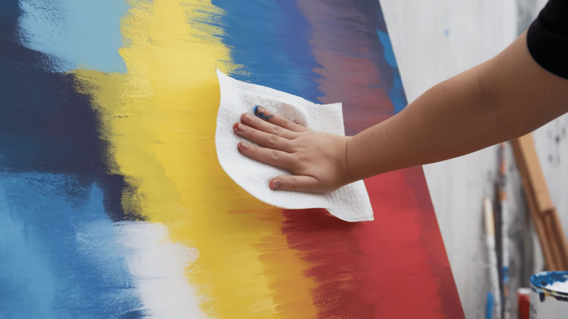 paper towel blending technique softening color transitions in a painted landscape
