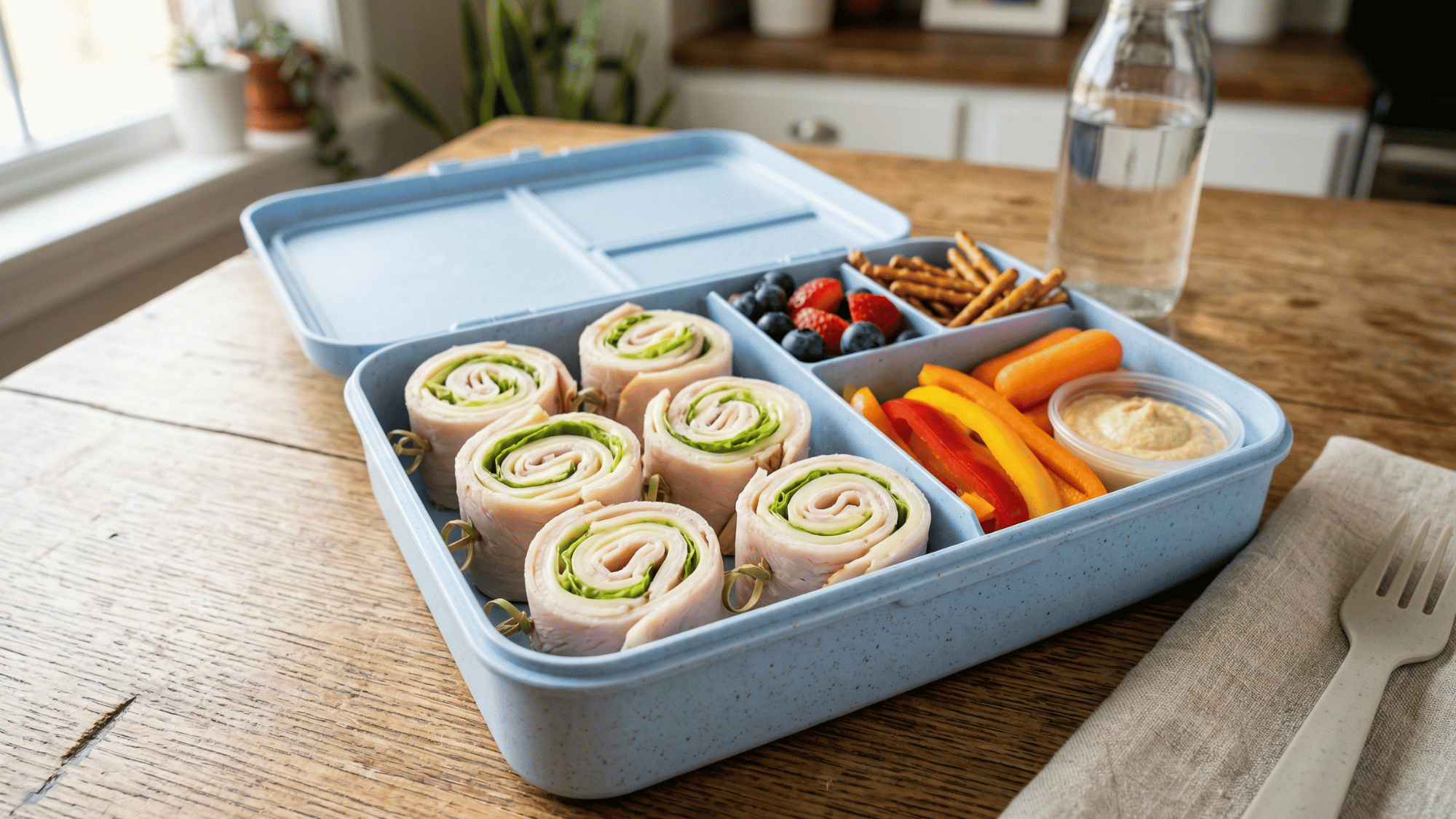 sliced turkey rolled up with cheese for a quick and protein-packed lunch option.