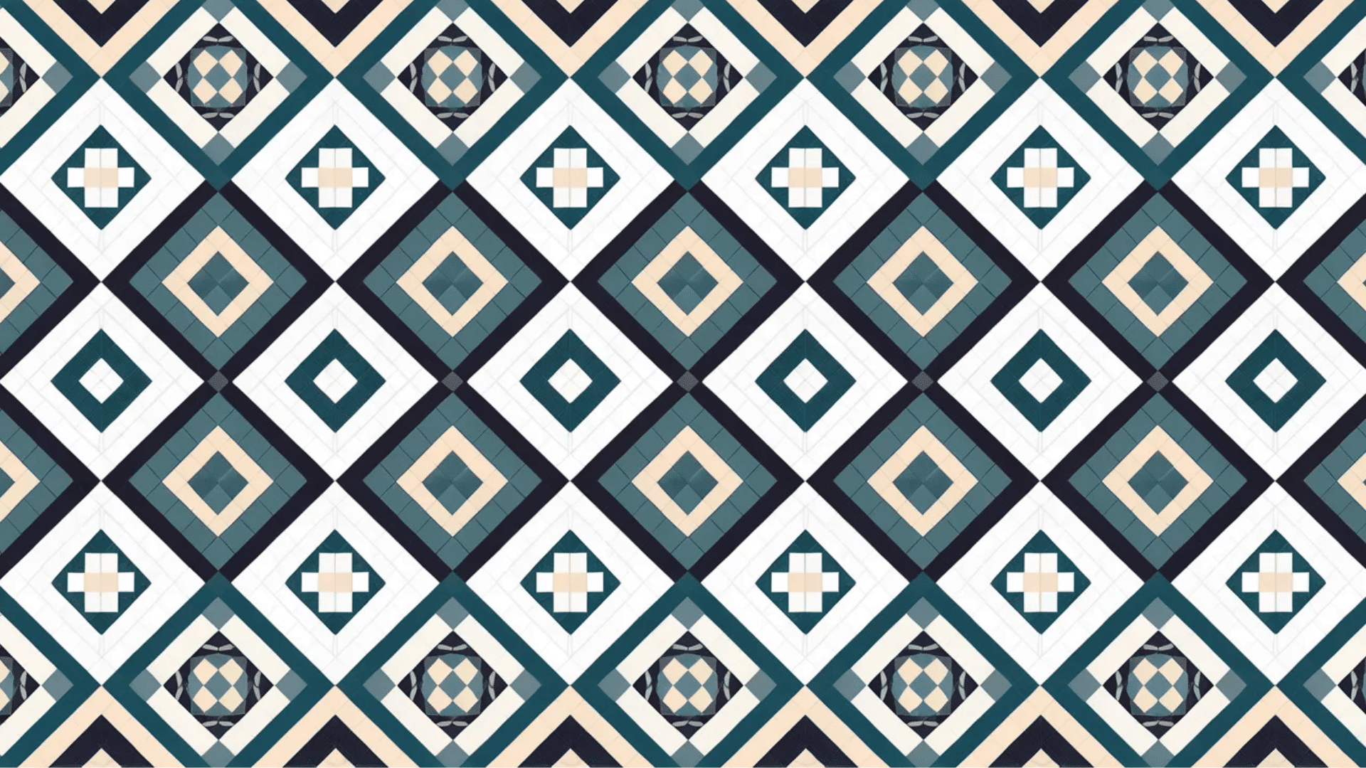 tessellation pattern with repeating hexagon shapes fitting together perfectly like mosaic tiles in teal and dark blue