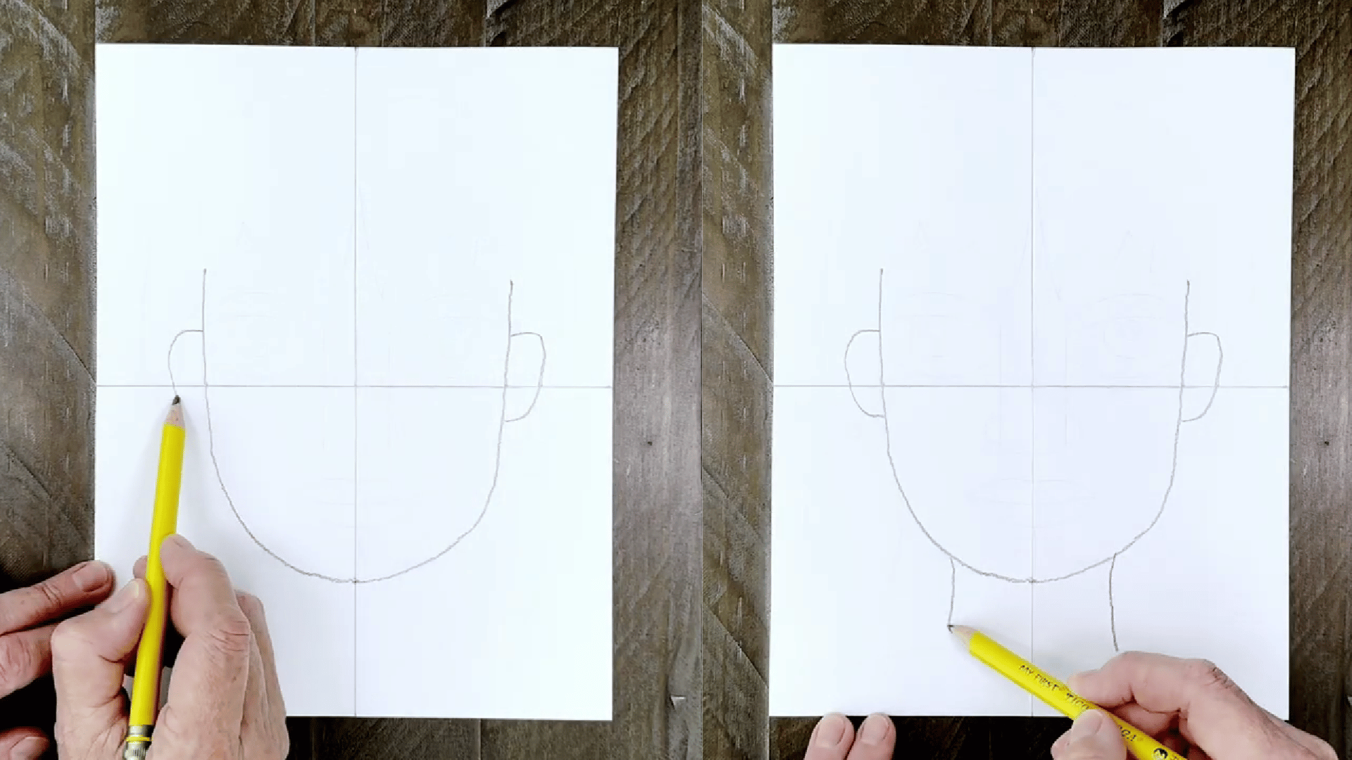 the image shows the sketch of an abstract self-portrait with ears and the neck