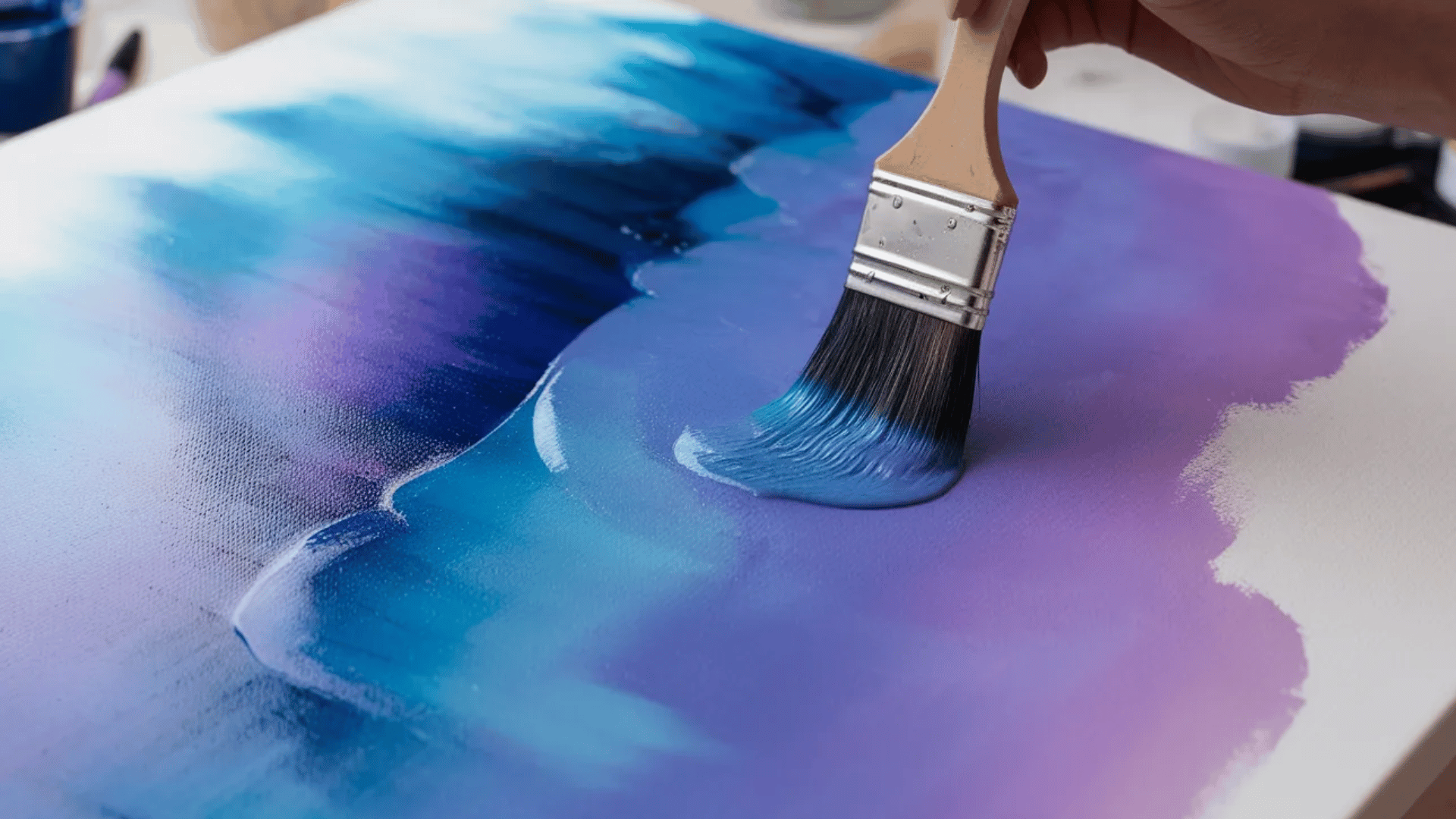 wet-on-wet technique used to blend colors in a misty forest with soft tree outlines