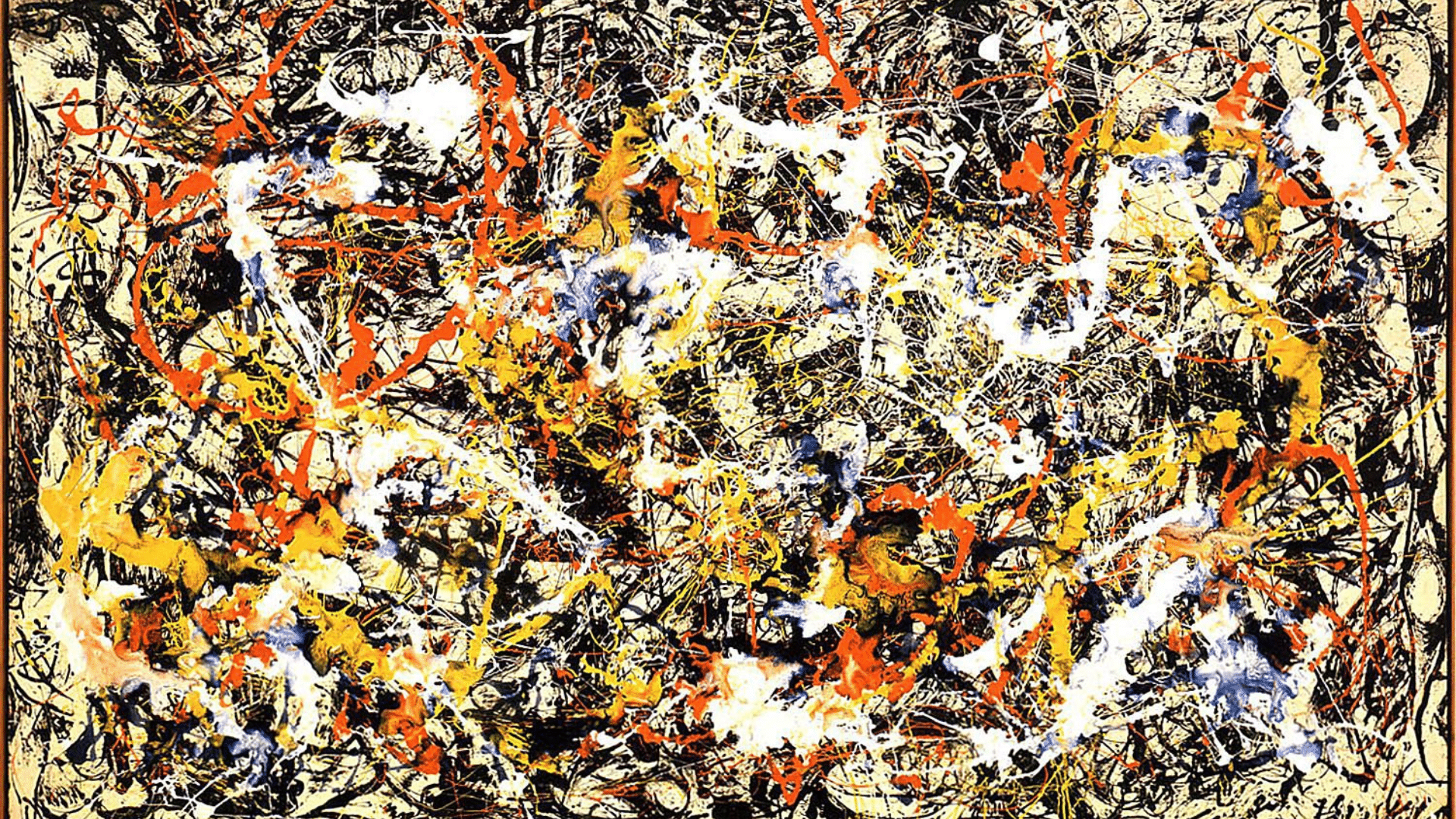 abstract expressionist painting with energetic brushstrokes, splattered paint, and bold gestures expressing emotion and movement