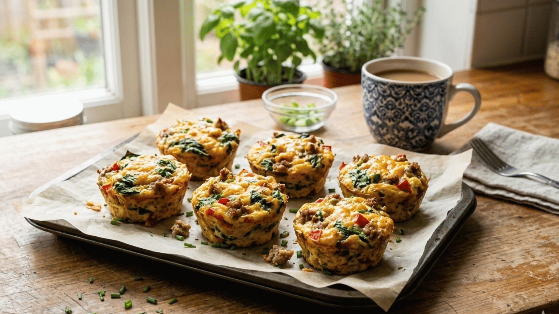 bite-sized veggie-packed egg muffins made with spinach and cheese for a quick snack