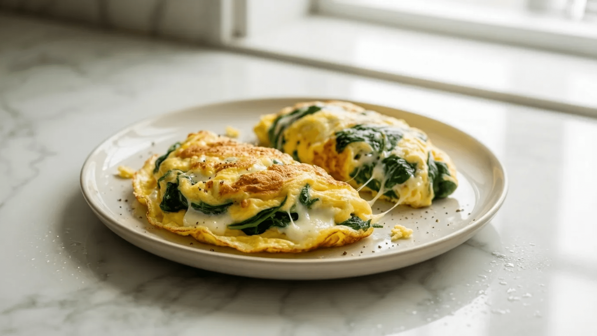 cheese and spinach omelet on a plate