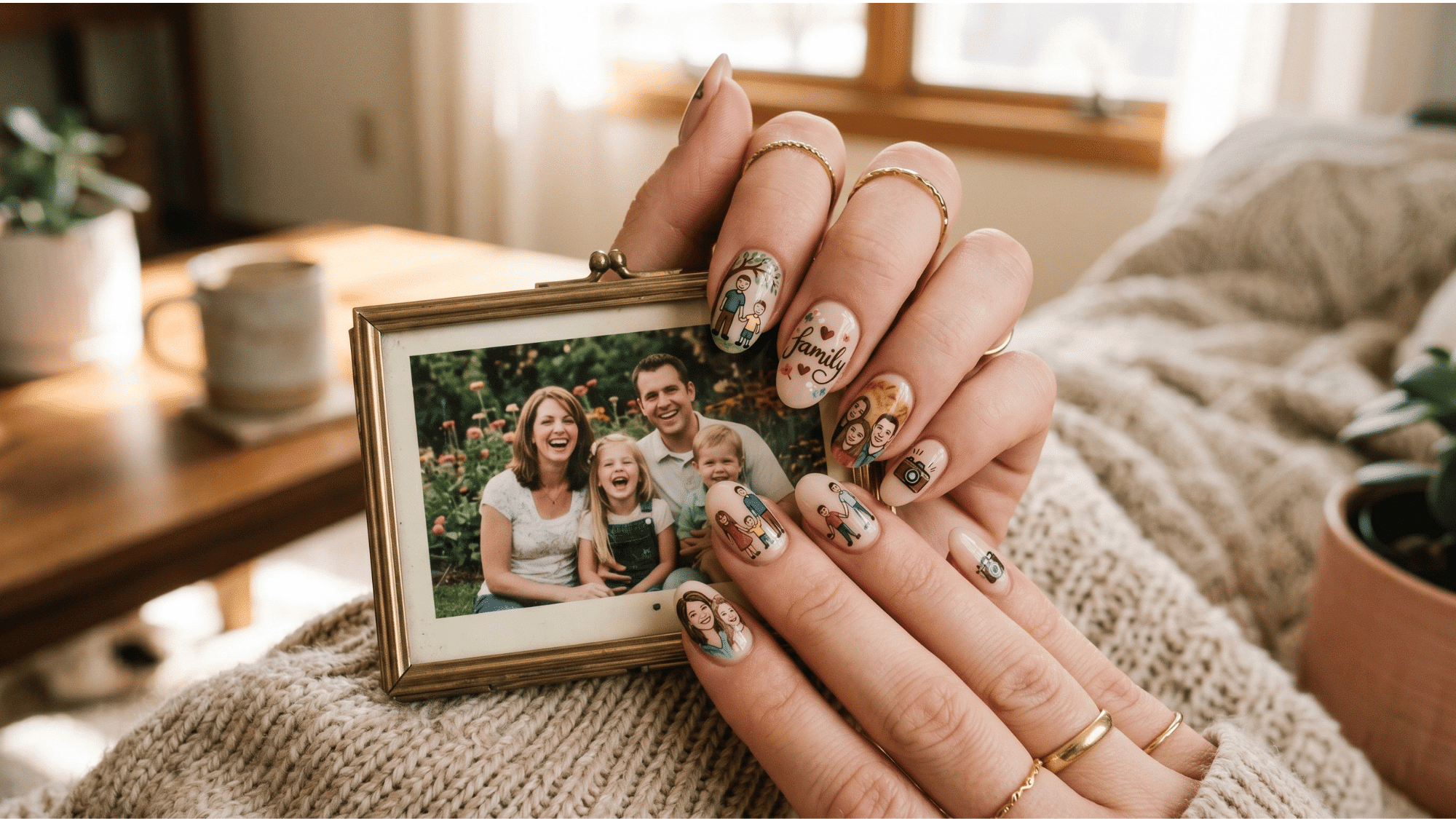 close up of family photo inspired nails