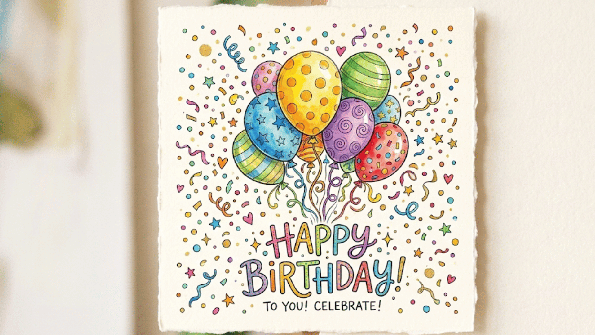 colorful balloons with confetti falling, creating a festive birthday theme