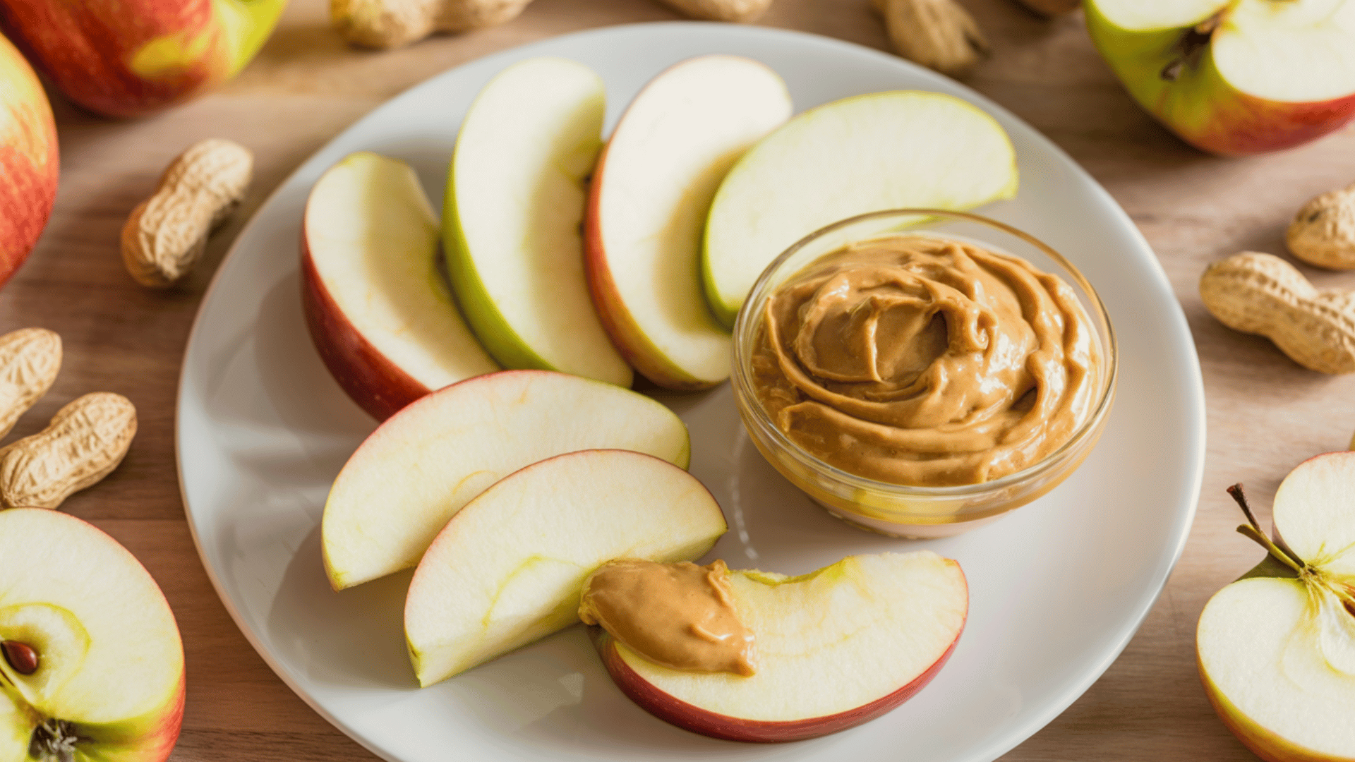crispy apple slices paired with creamy peanut butter for a nutritious snack