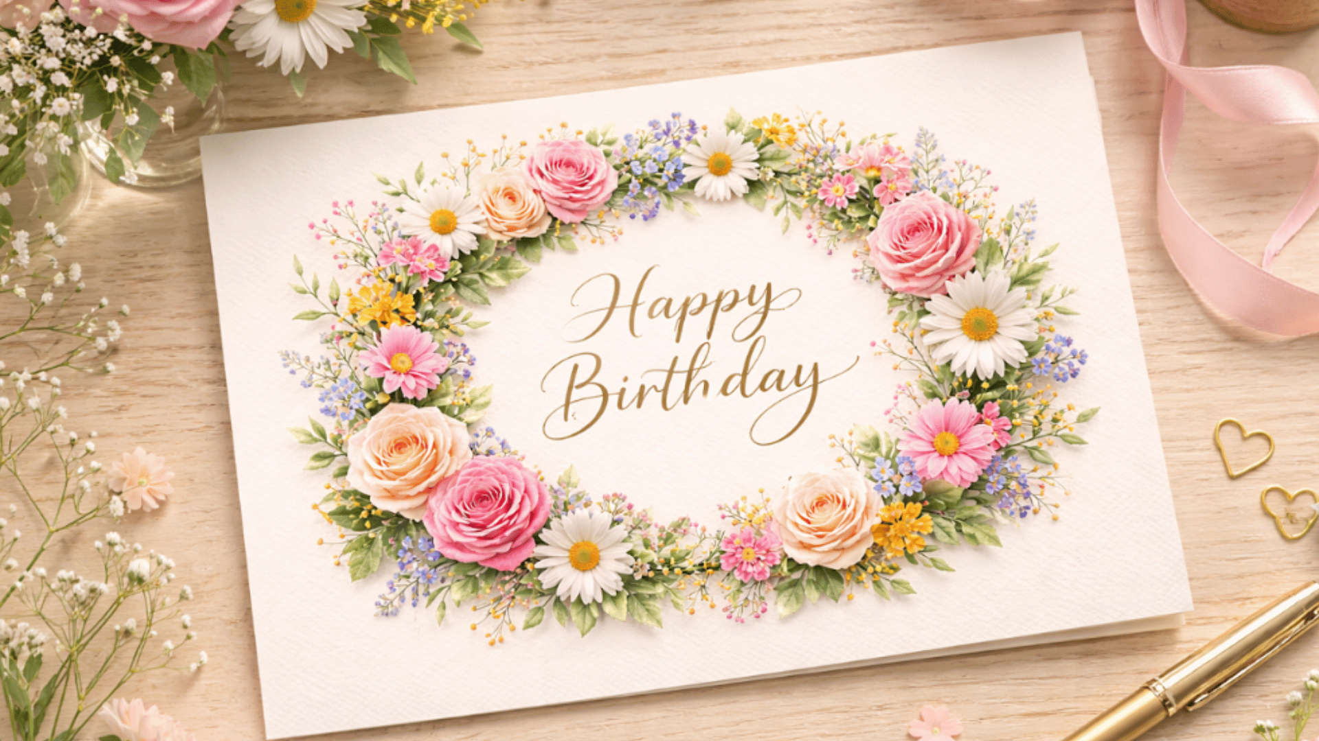 delicate floral wreath surrounding a personalized birthday message