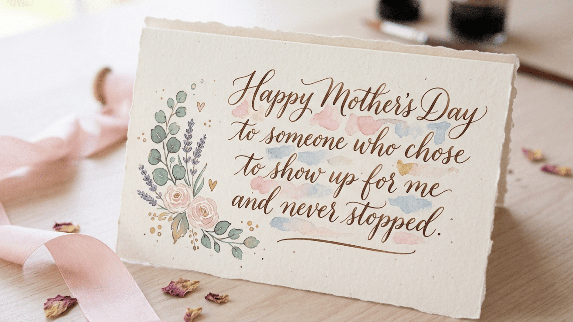 delicate Mother’s Day card with floral accents and pastel tones, expressing appreciation for unwavering support and care