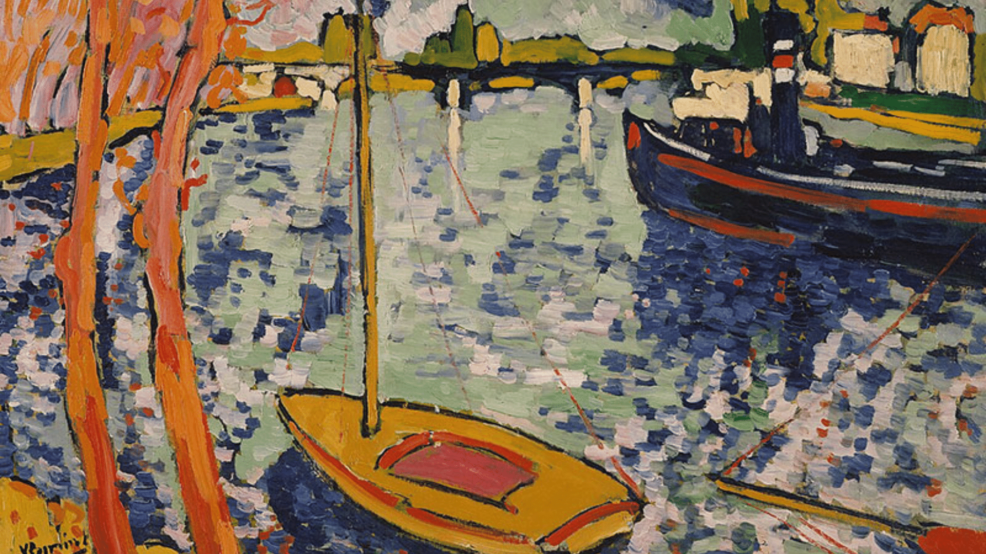 fauvist painting featuring bold non naturalistic colors, expressive brushstrokes, and simplified forms creating a vibrant landscape scene