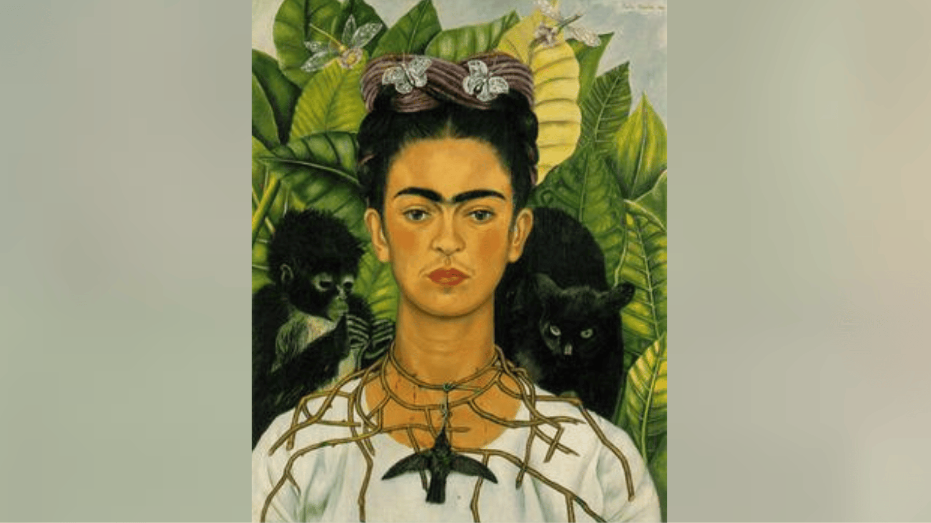 frida kahlo self portrait with thorn necklace and hummingbird