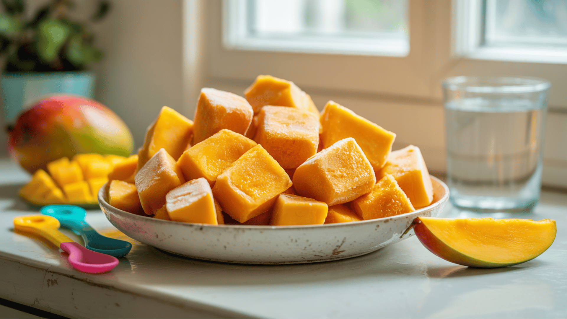 frozen mango chunks that are sweet, refreshing, and vitamin-packed for a cool snack