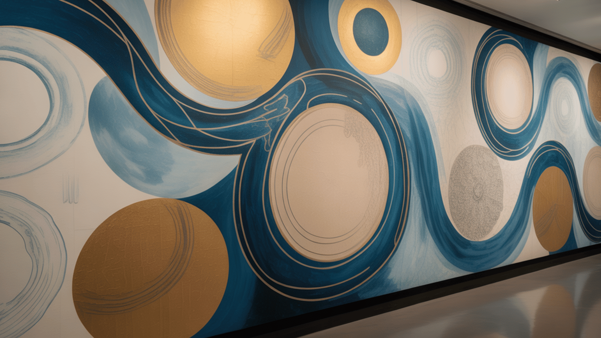 gallery wall art with circular patterns and flowing shapes showing unity