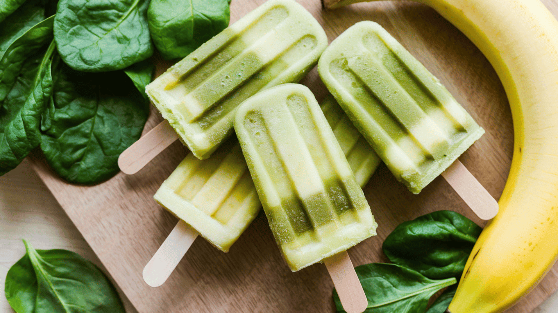 green smoothie popsicles made with spinach and fruit for a healthy frozen snack