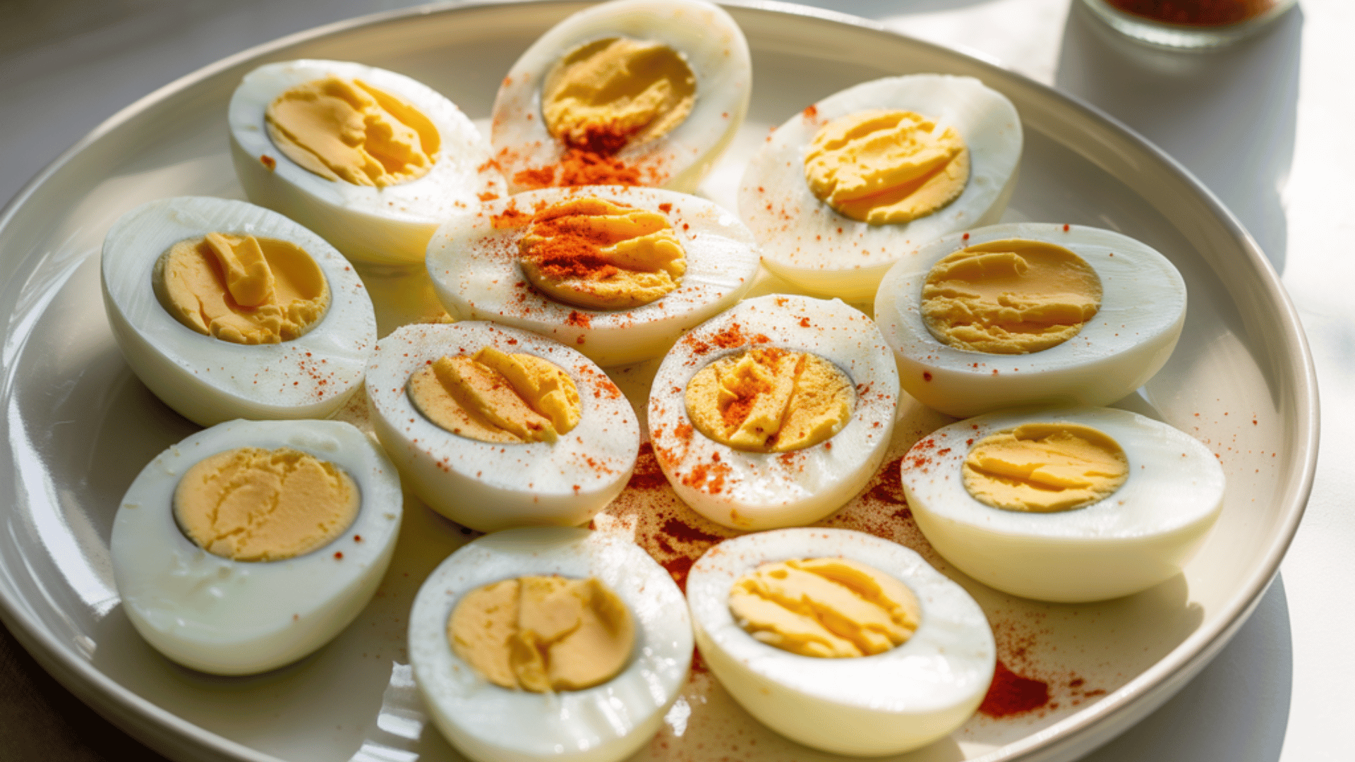hard-boiled eggs sprinkled with paprika for a protein-rich snack
