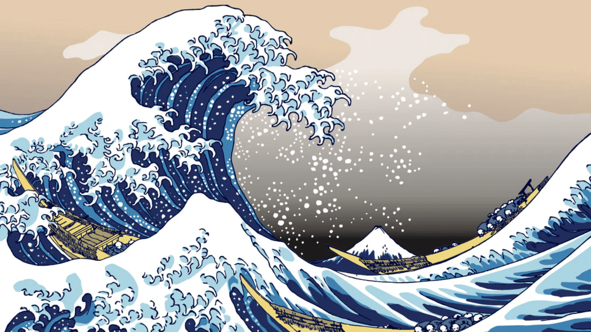 hokusai’s The Great Wave off Kanagawa showing a massive curling wave over boats with Mount Fuji visible in the distant background (1)