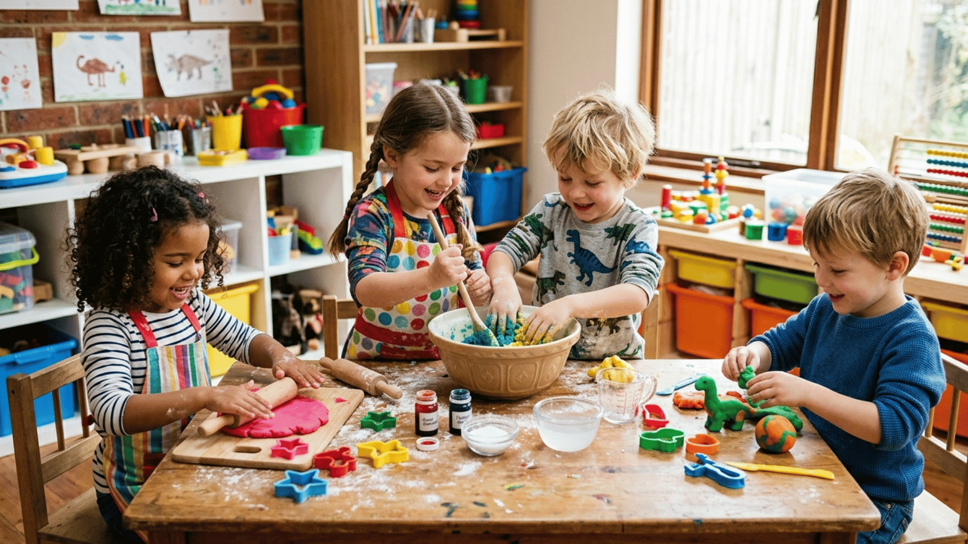 homemade playdough activity for kids using flour salt and water for creative shaping and fun play