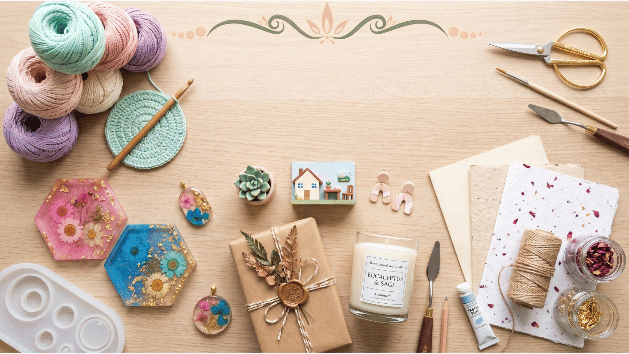 image showcasing the latest craft trends in a clean, aesthetic setup