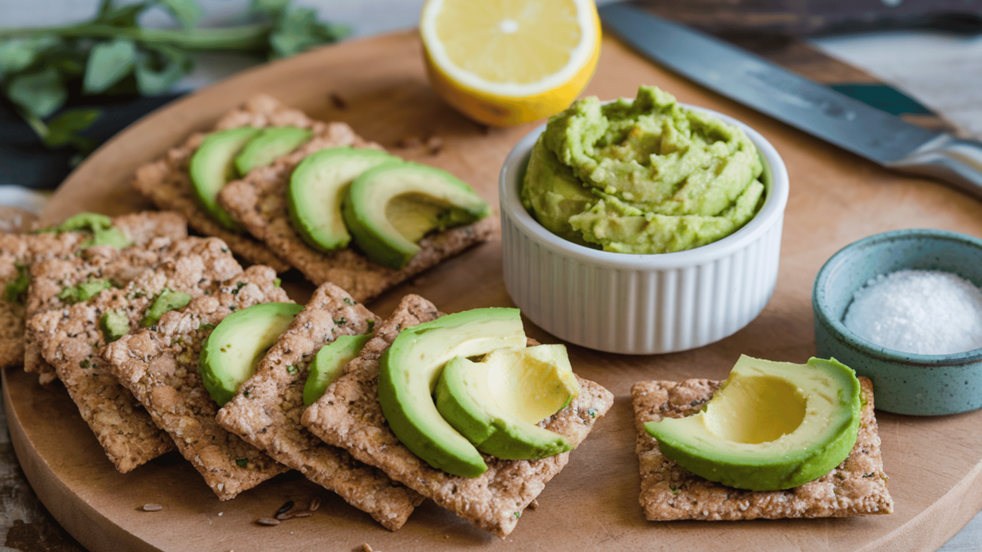mashed avocado on whole-grain crackers for a simple, healthy snack