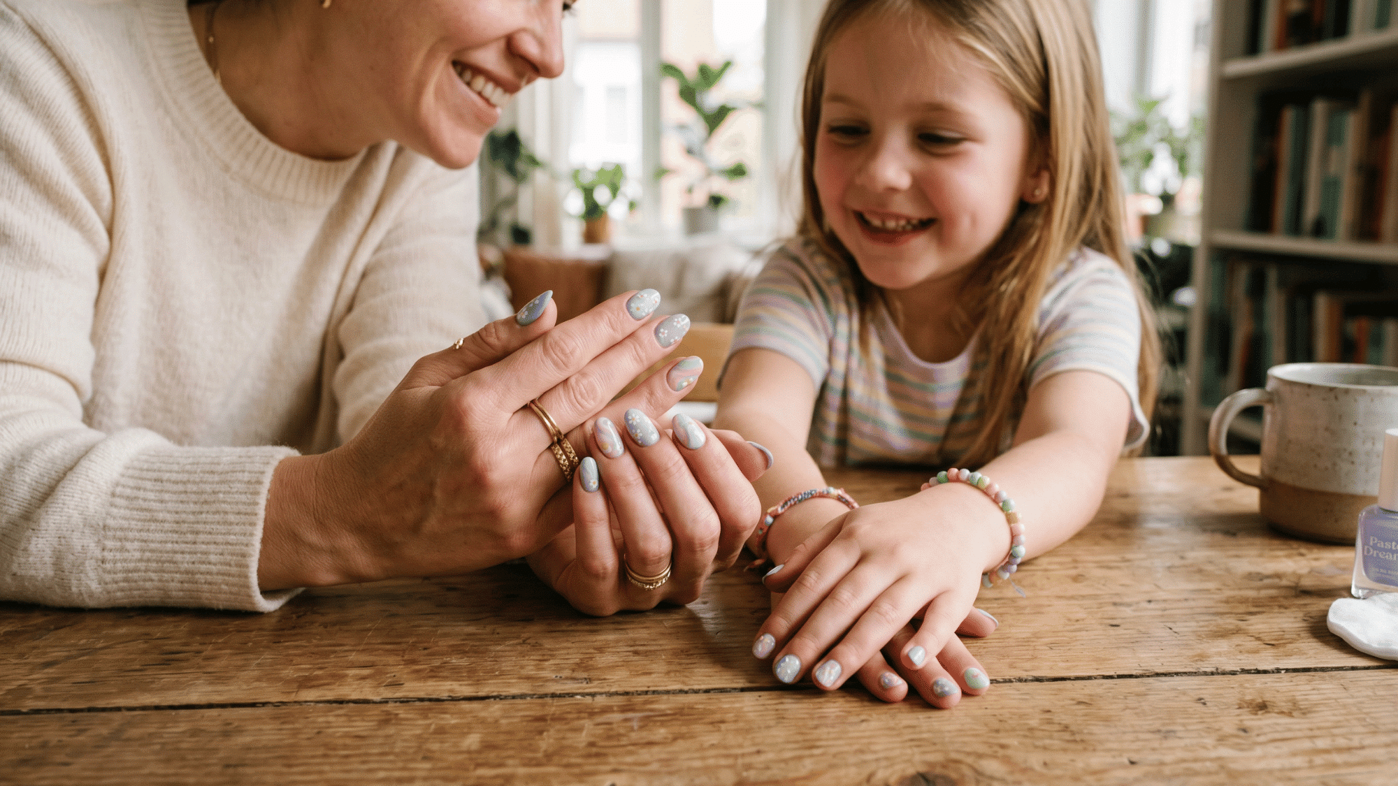 matching mom and daughter nail designs in pastel shades for bonding style