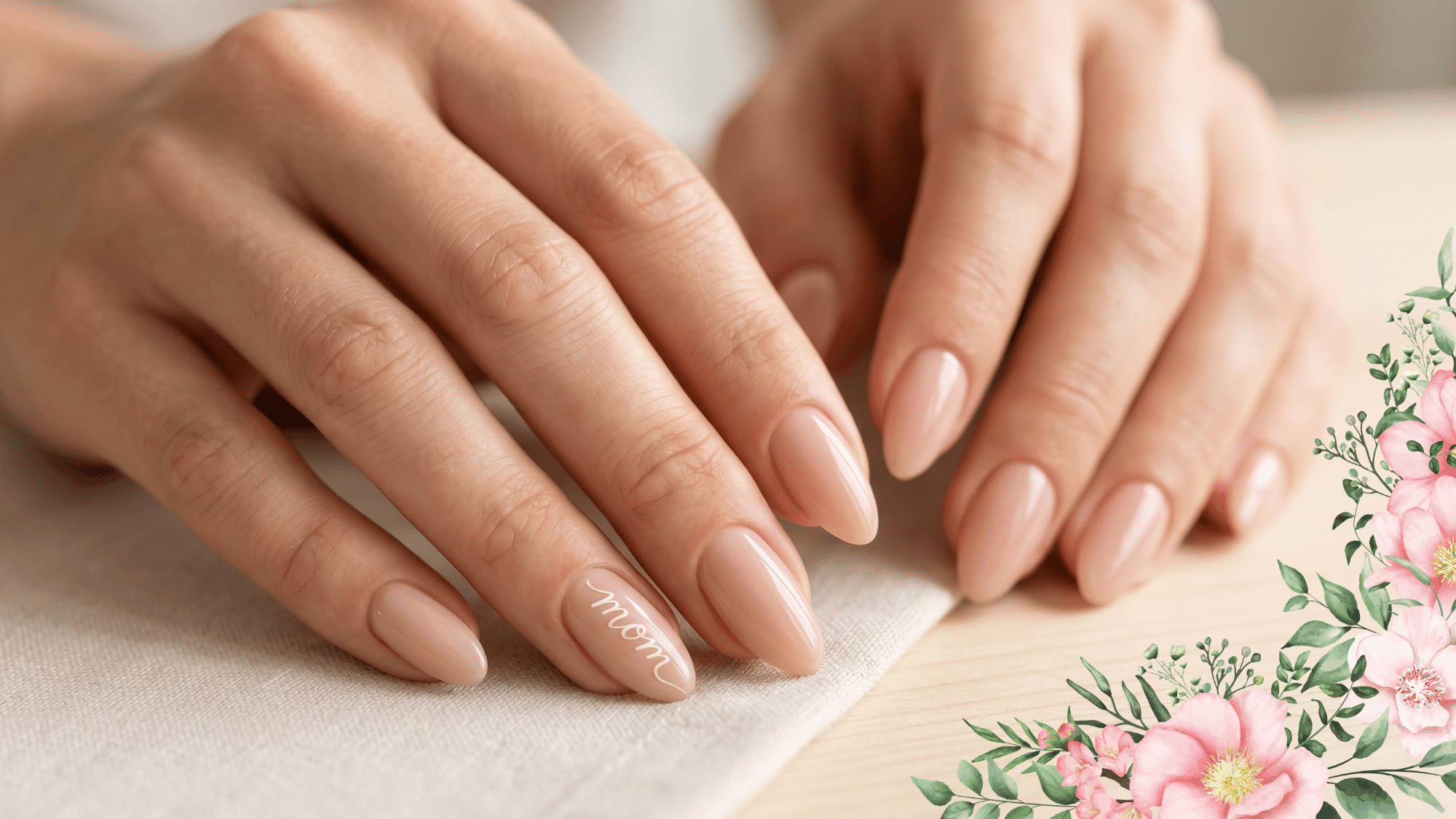 mom script nail art with nude base and minimal handwritten lettering design (1)