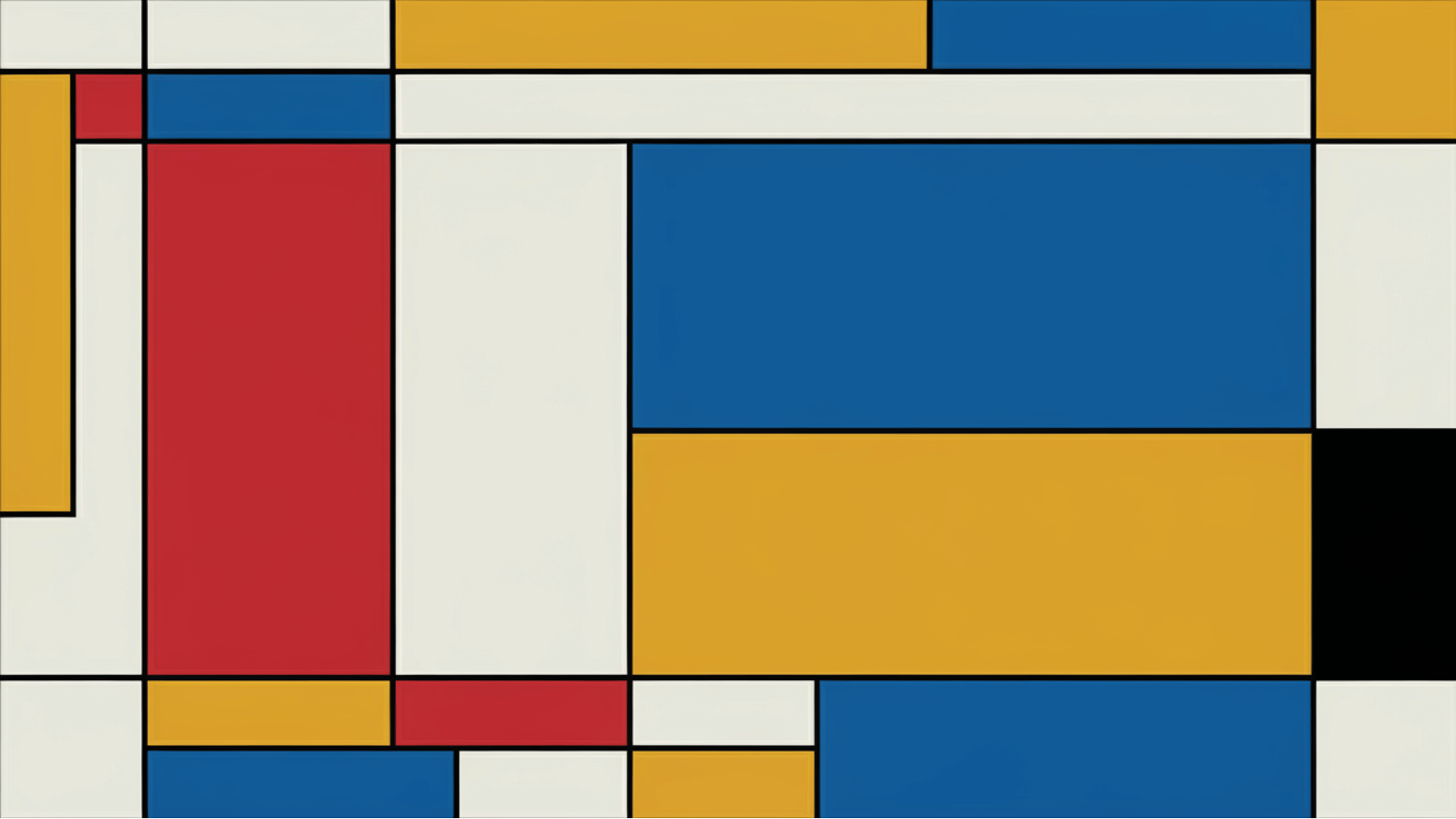 mondrian style geometric painting with primary colors and grid layout showing unity