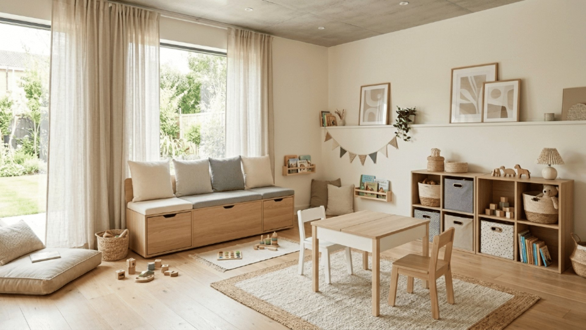 oddler playroom multi use furniture storage bench table clean layout
