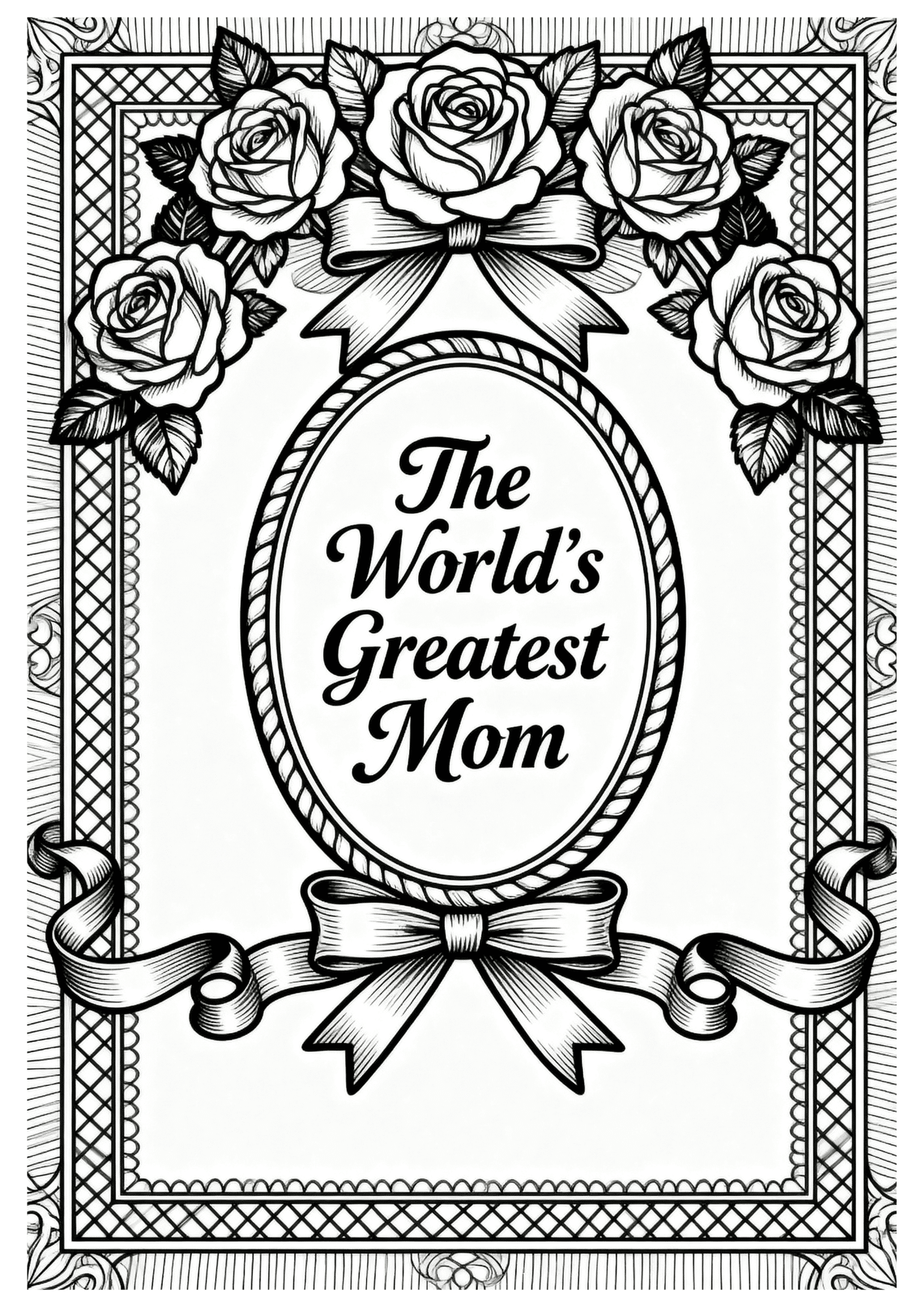 ornate decorative frame with roses and ribbons surrounding text the world’s greatest mom