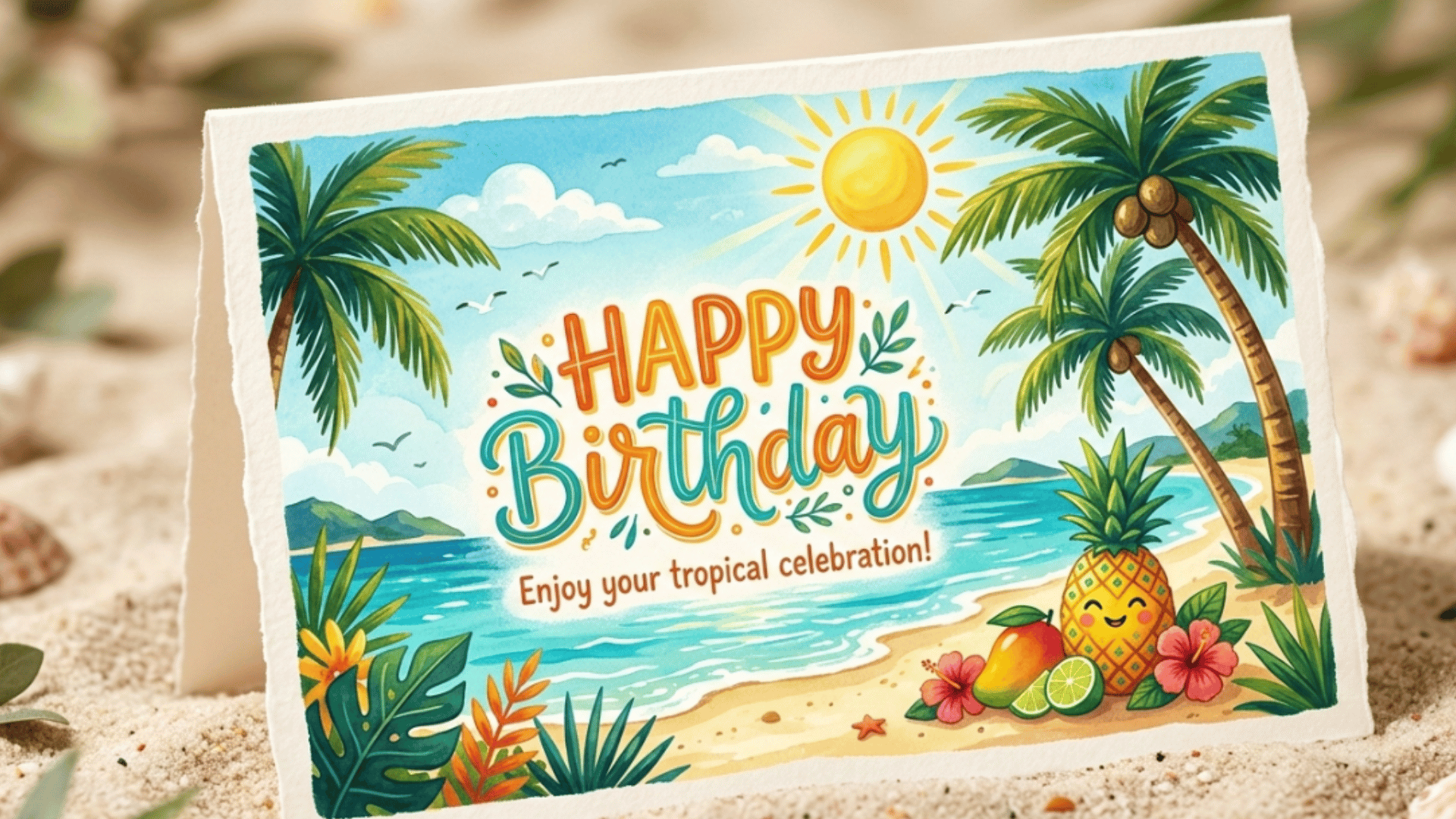 palm trees, beach scenes, or tropical fruits with bright, sunny colors