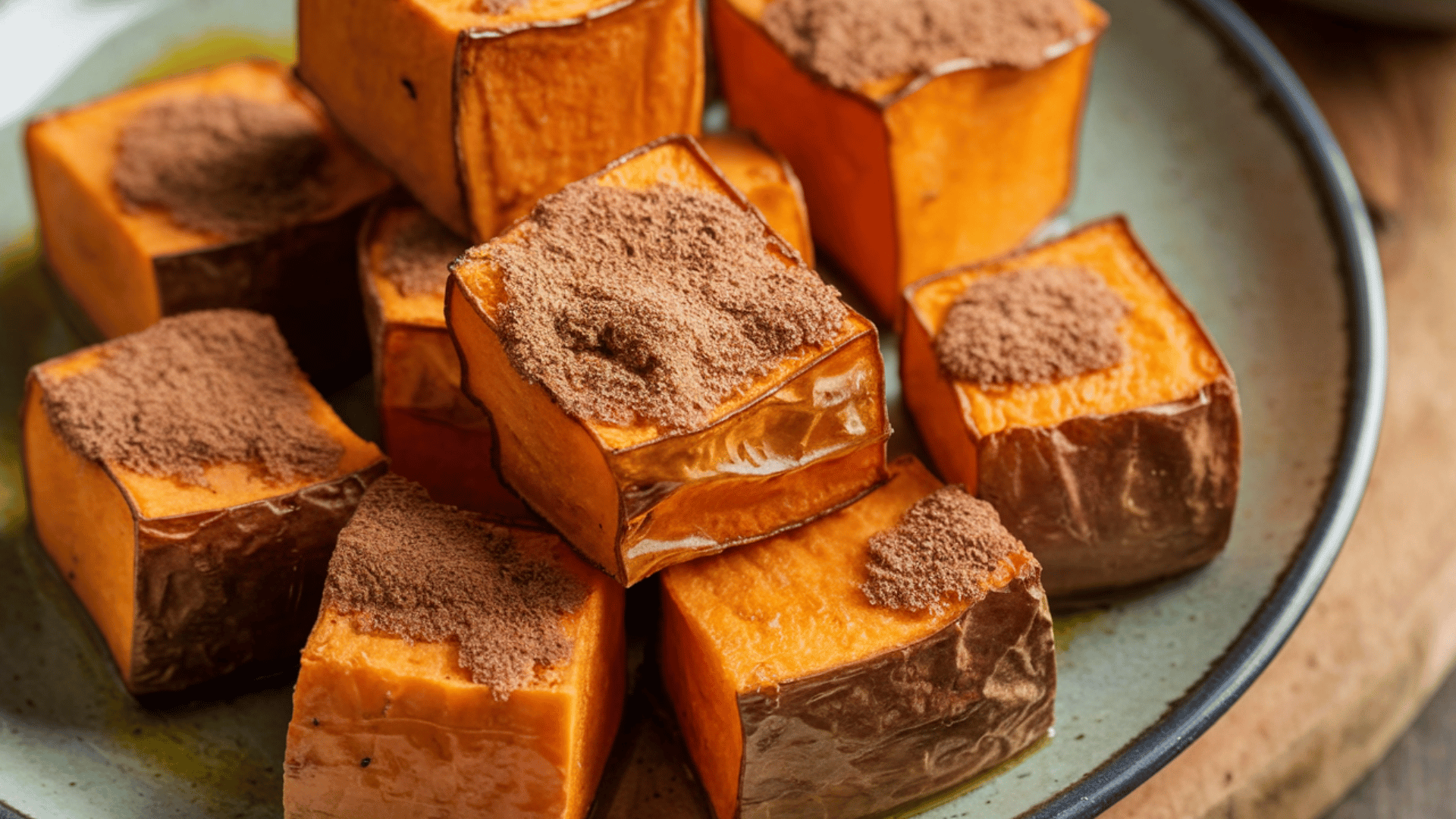 roasted sweet potato cubes seasoned with cinnamon for a warm, satisfying snack