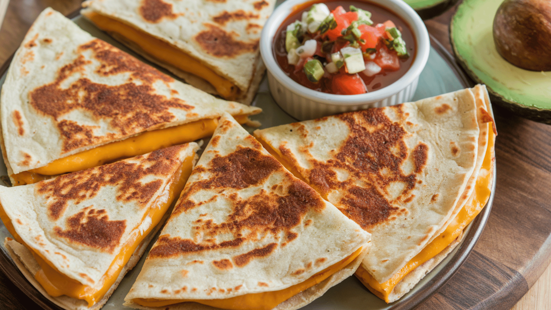 simple cheese quesadilla triangles served with salsa for a tasty snack