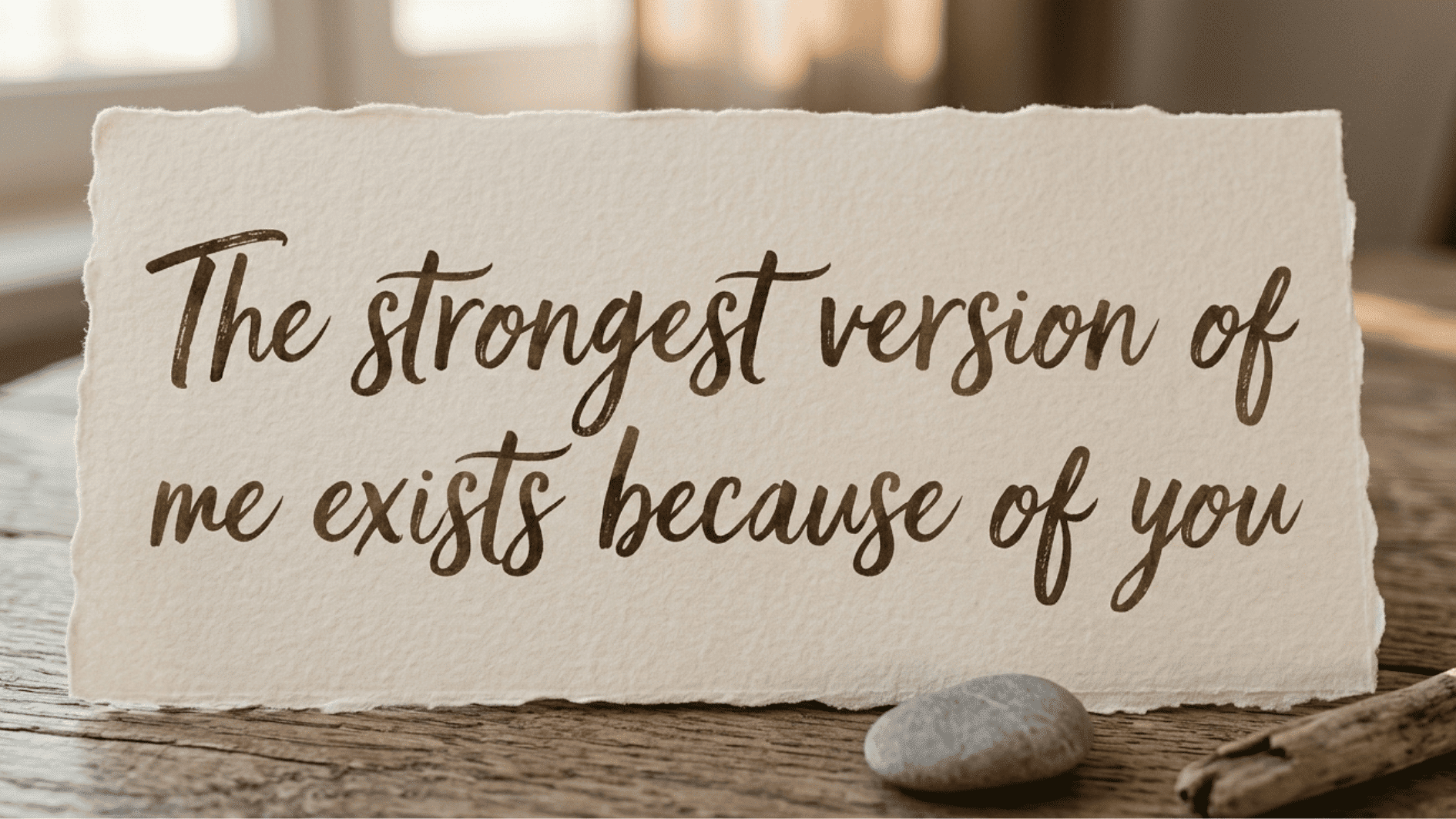 simple textured card with a heartfelt message about strength and gratitude for a mother, placed on a wooden surface with soft light