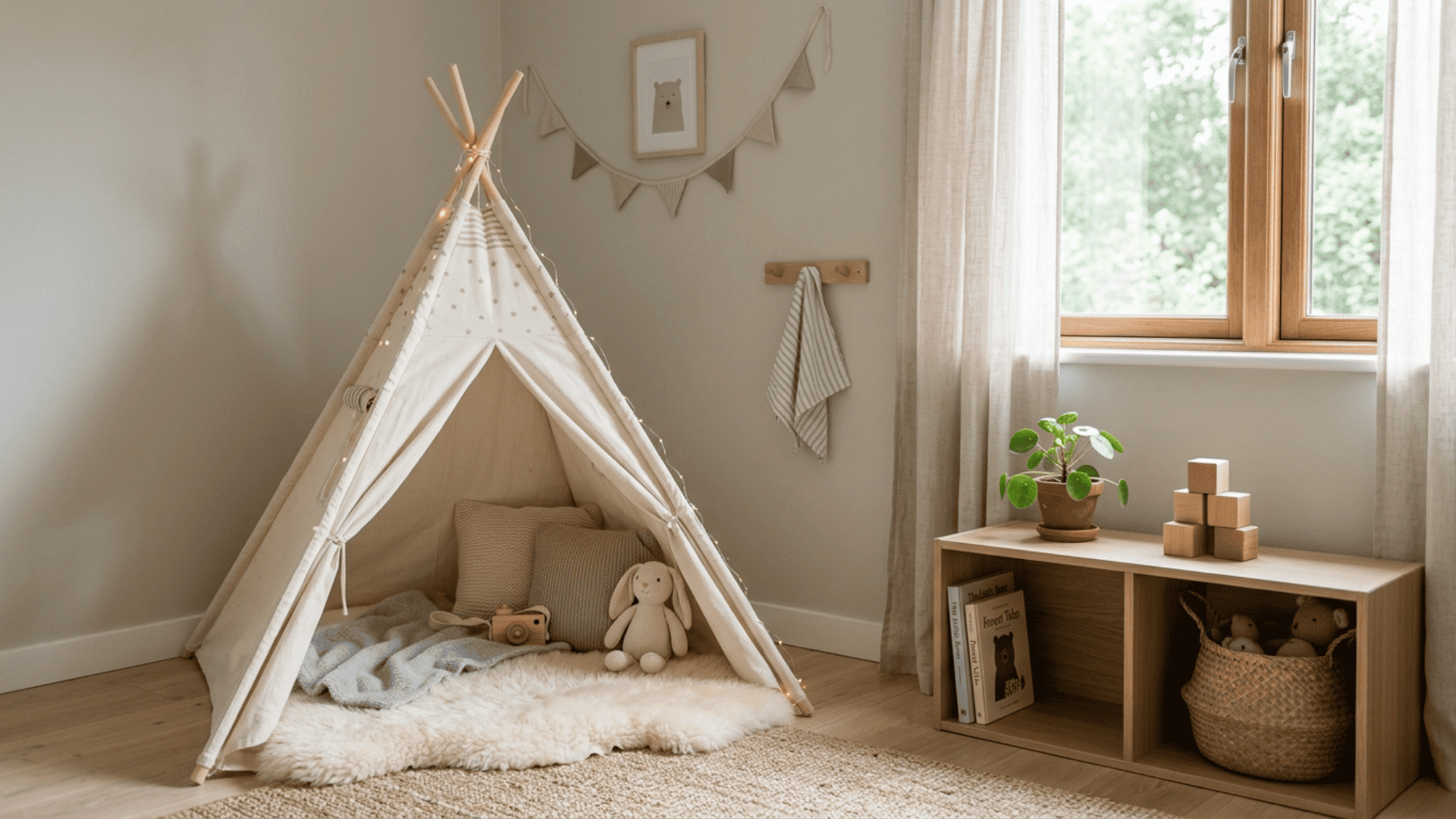 small indoor play tent placed in corner creating a defined and contained play area in a compact playroom