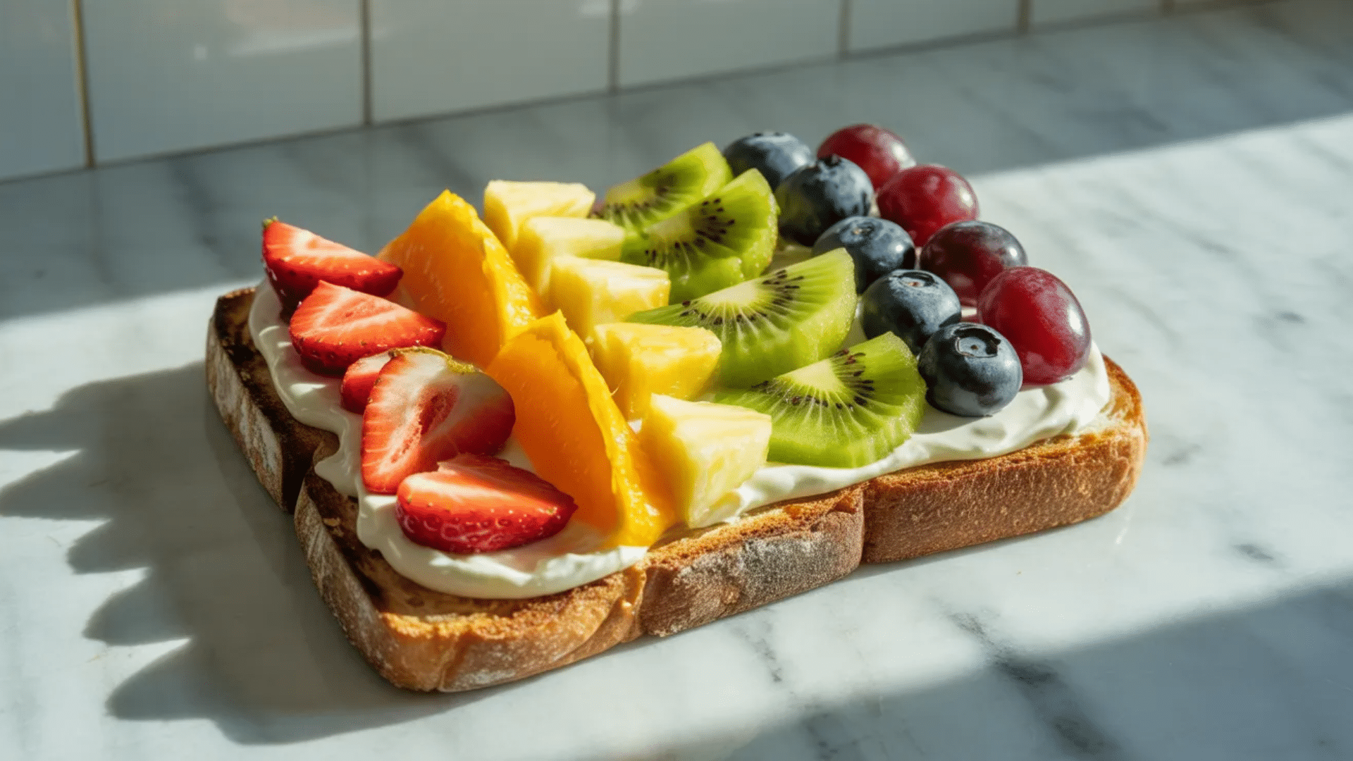 toast topped with yogurt and mixed fresh fruit