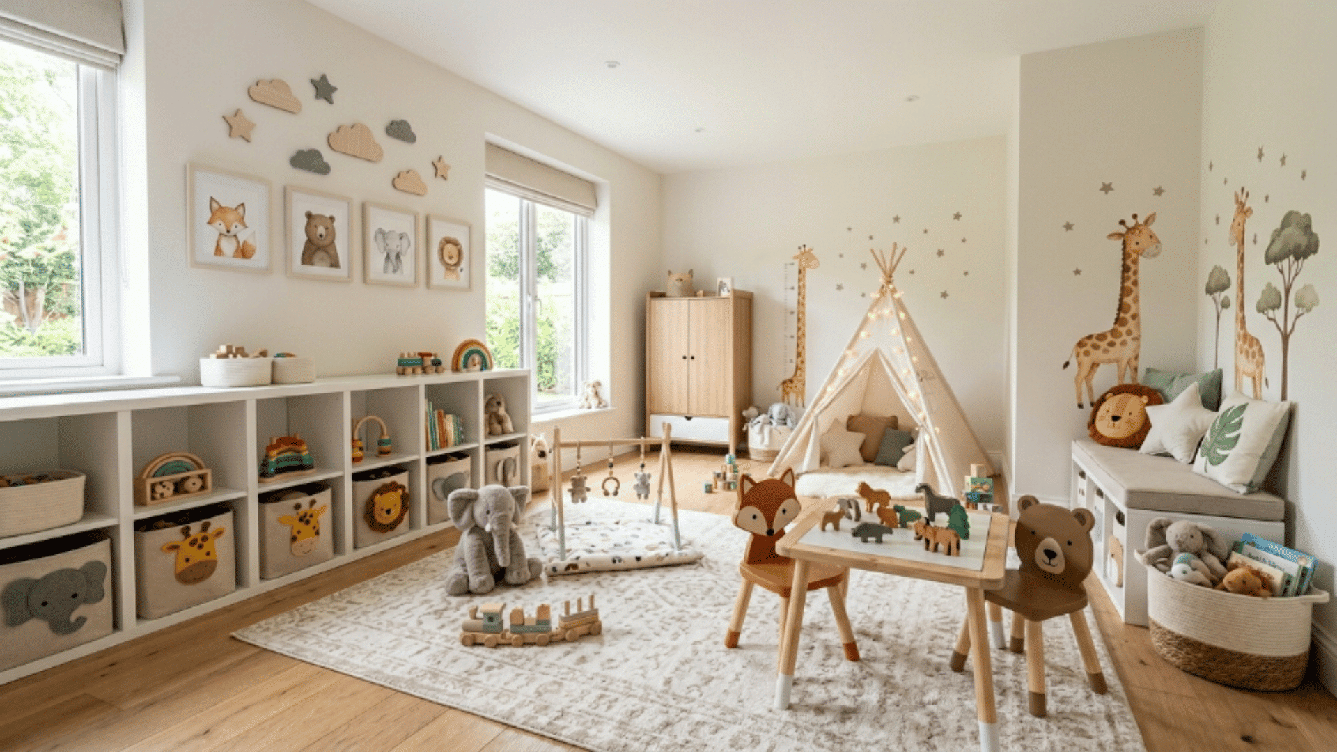 toddler playroom theme based setup with animal decor and balanced layout (1)